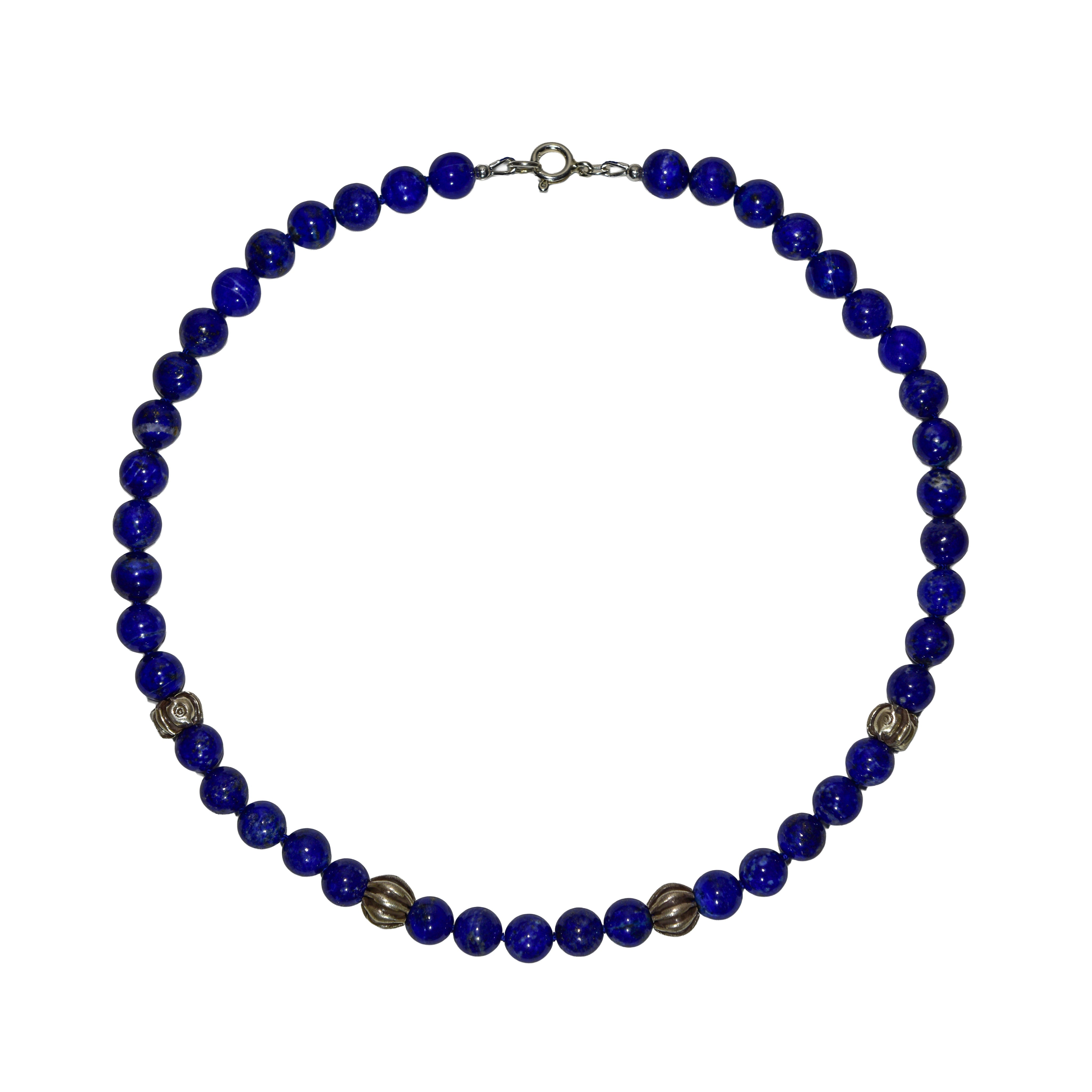 Handcrafted Lanna Lapis Lazuli Necklace with Silver Beads