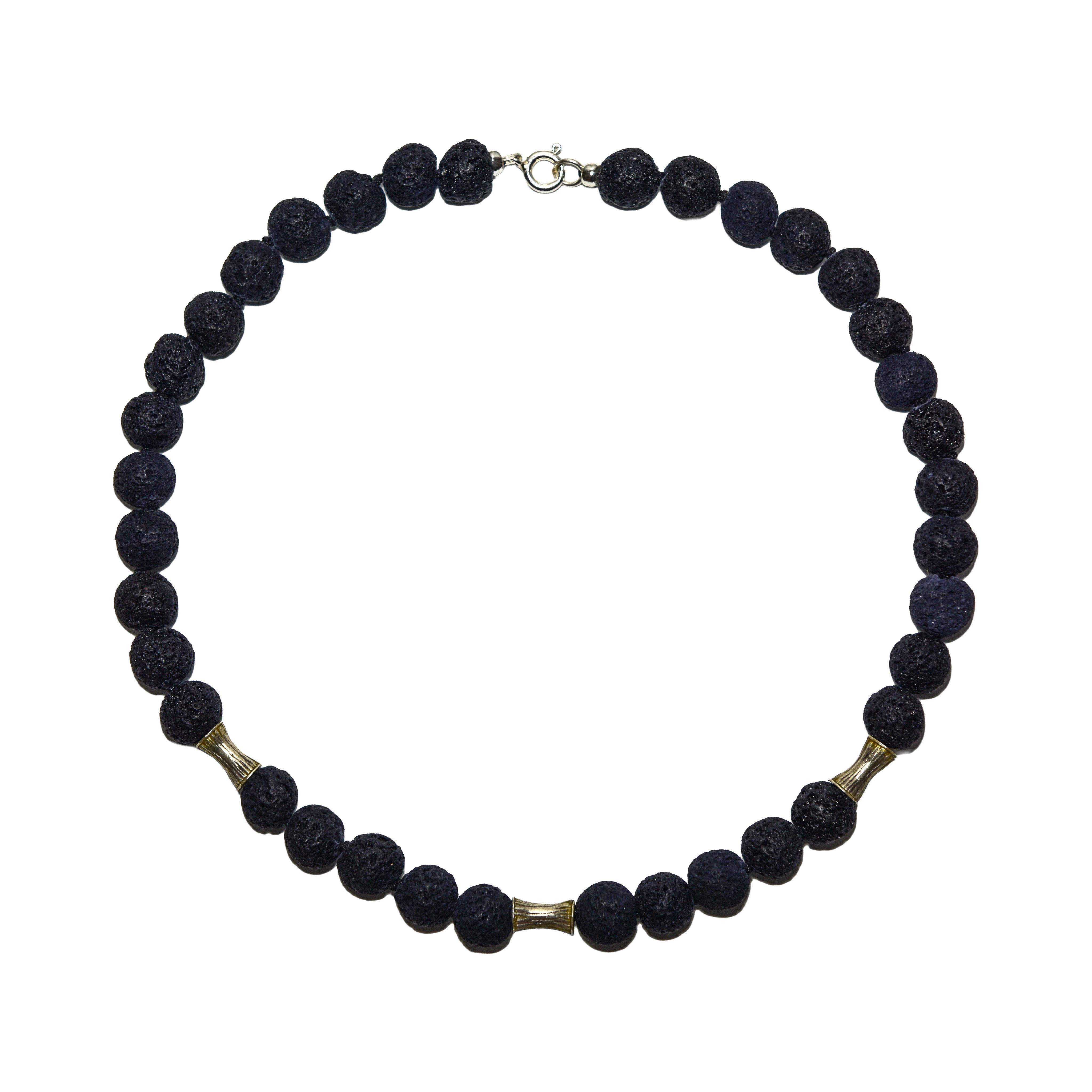 Handcrafted Lava Stone Men's Necklace with Karen Silver Beads from Chiang Rai Thailand - Lalanna Design