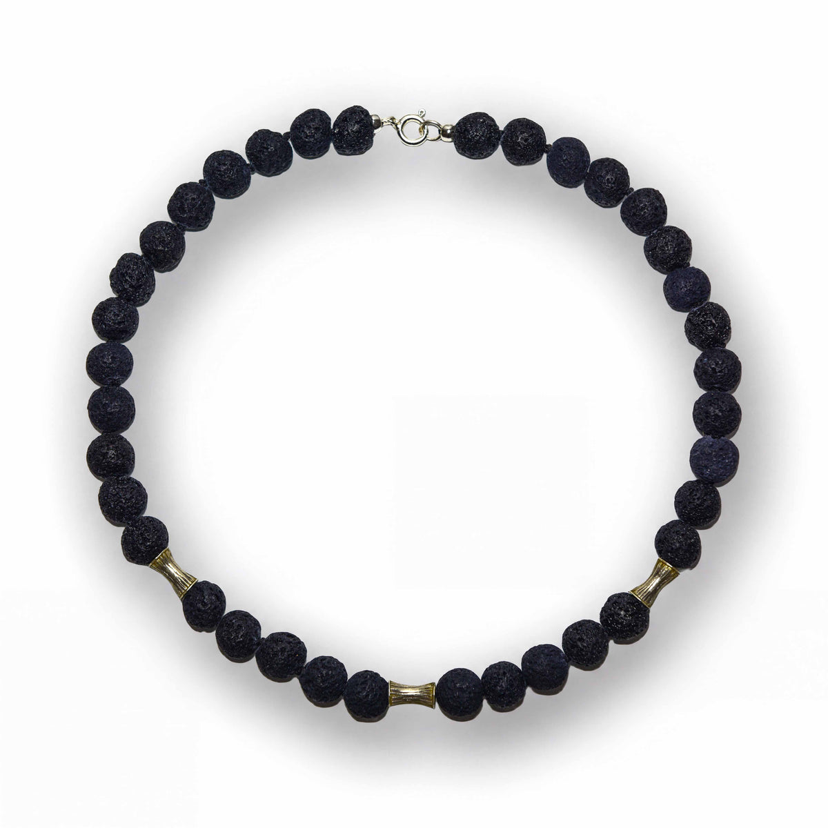 Handcrafted Lava Stone Men's Necklace with Karen Silver Beads, Handmade Jewelry from Chiang Mai Thailand - Lalanna Design