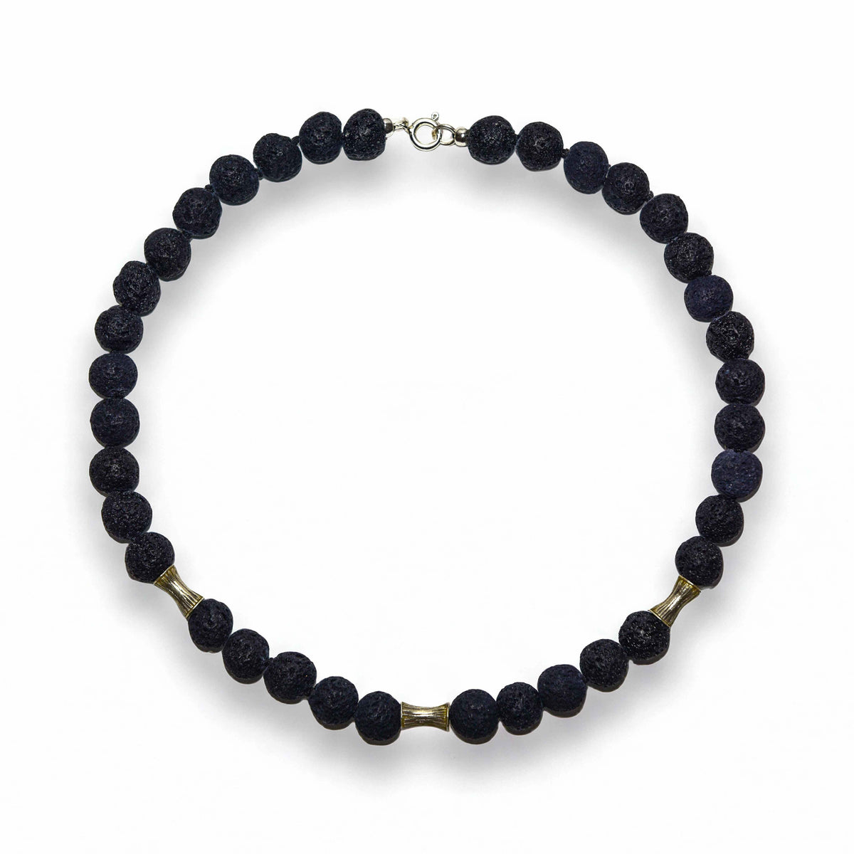 Handcrafted Necklace Lava Stone Men's Necklace with Karen Silver Beads, Handmade Jewelry from Chiang Mai Thailand - Lalanna Design