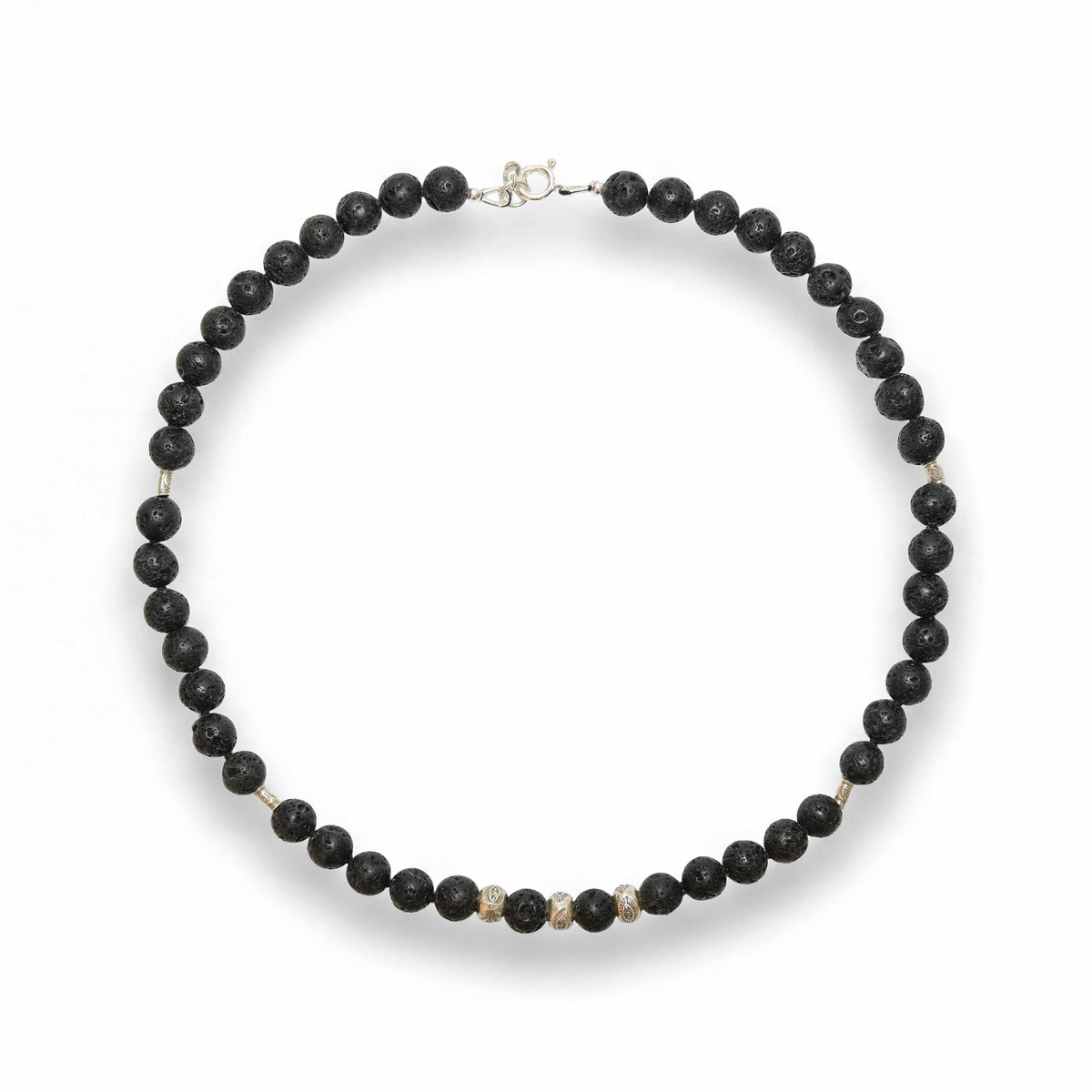 Handcrafted Necklace Lava Stone Men's Necklace with Silver Beads, Handmade Jewelry from Chiang Mai Thailand - Lalanna Design