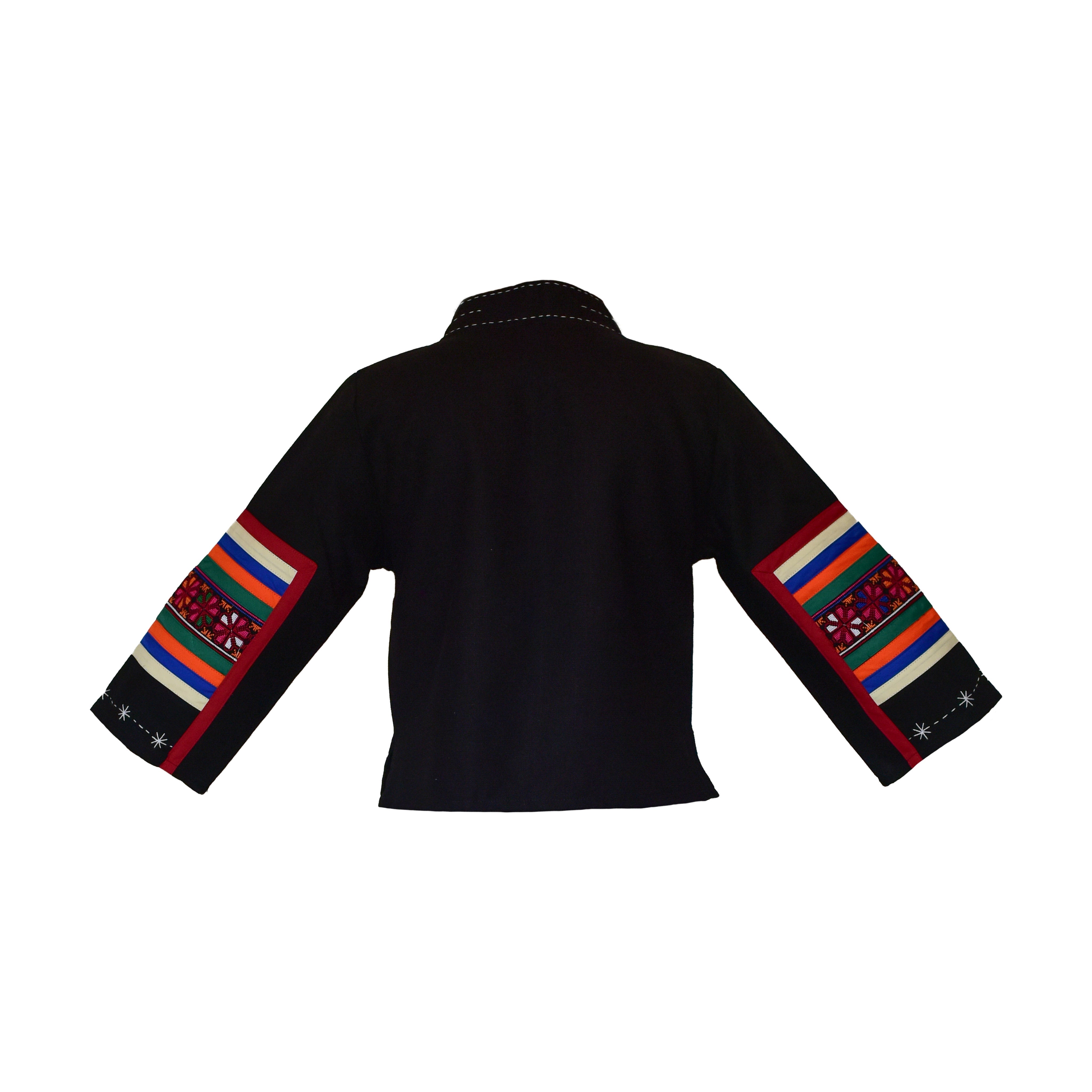 Handcrafted Modern-Style Hmong Hemp Jacket Hand Decorative Stitch Embroidery Black from Chiang Mai Thailand - Lalanna Design