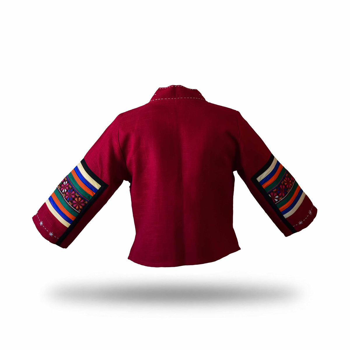 Handcrafted Modern-Style Hmong Hemp Jacket Hand Decorative Stitch Embroidery Red from Chiang Mai Thailand - Lalanna Design