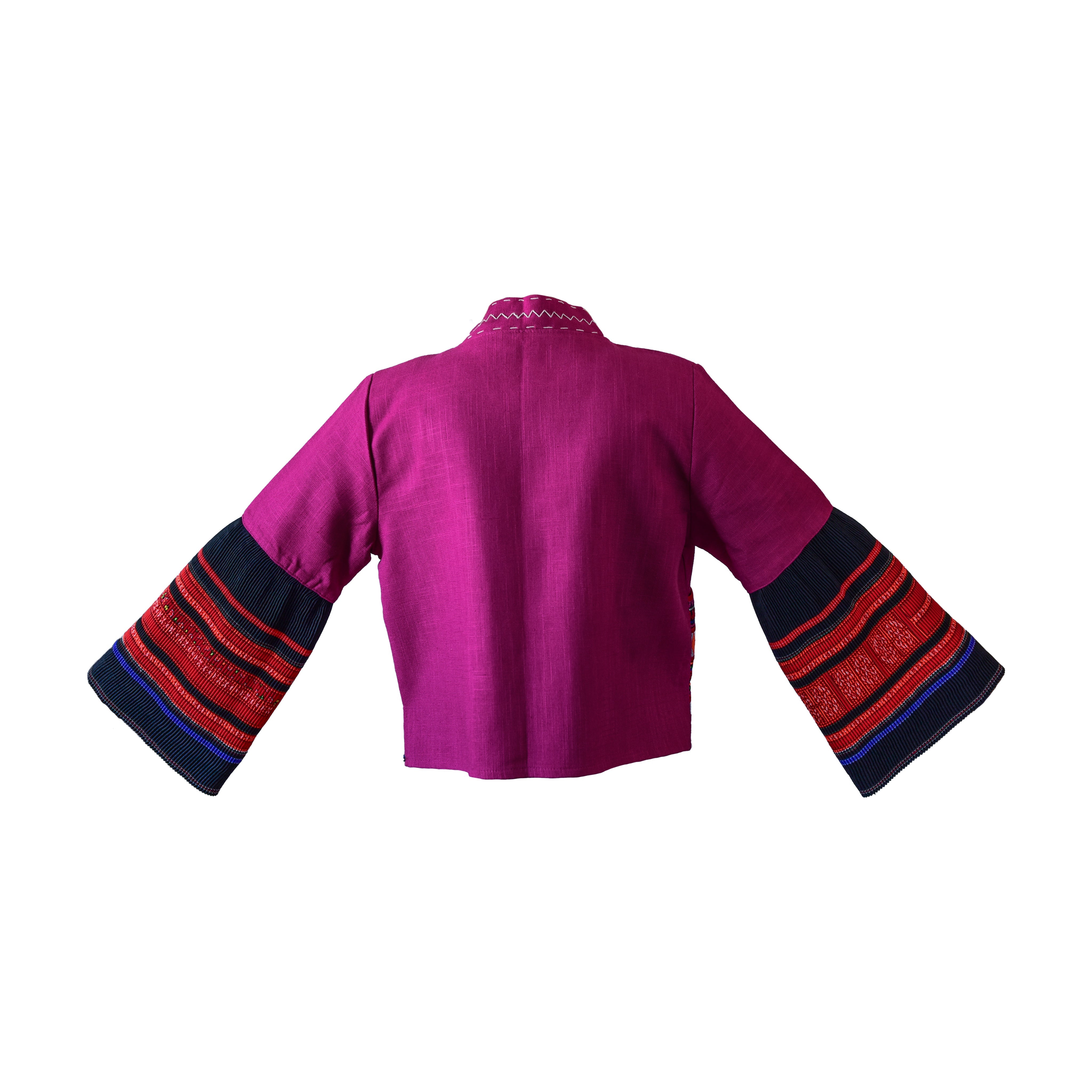Handcrafted Modern-Style Hmong Hemp Jacket Hand-Embroidered Pink from Chiang Mai Thailand - Lalanna Design