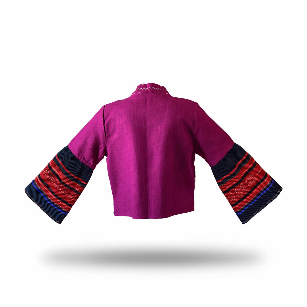 Handcrafted Modern-Style Hmong Hemp Jacket Hand-Embroidered Pink from Chiang Mai Thailand - Lalanna Design