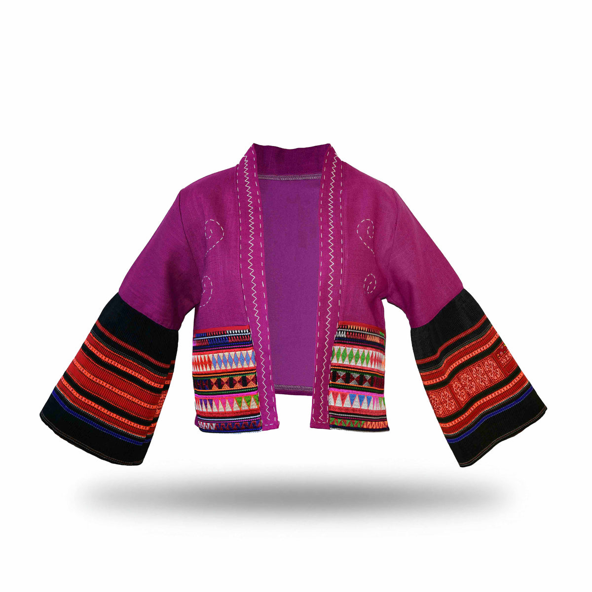 Handcrafted Modern-Style Hmong Hemp Jacket Hand-Embroidered Pink from Chiang Mai Thailand - Lalanna Design