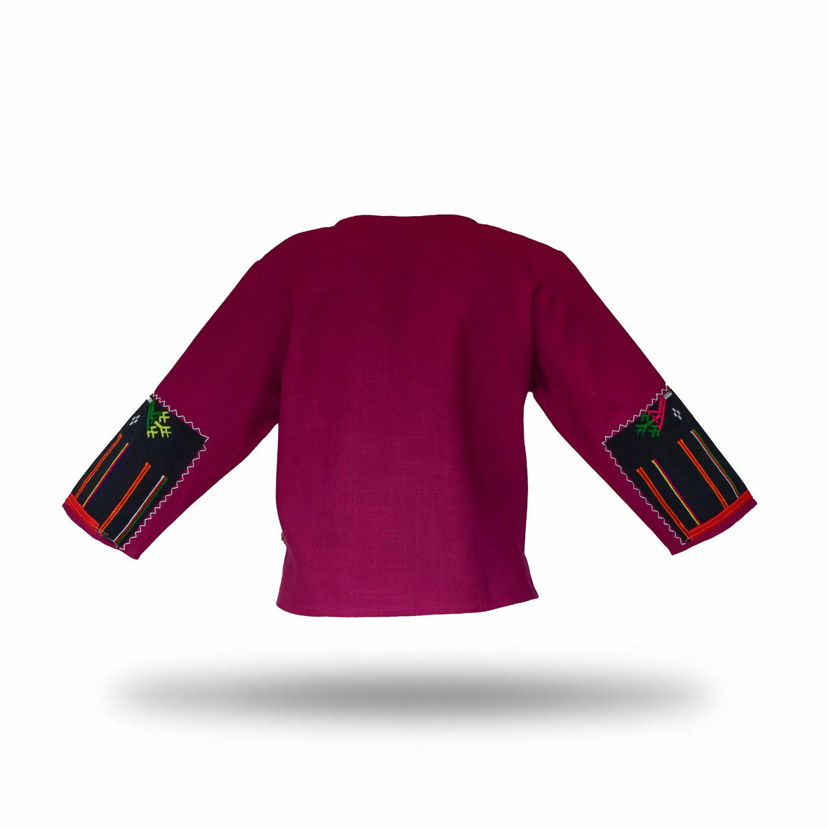 Handcrafted Modern-Style Hmong Hemp Jacket Pink with Embroidery Panel and Matching Sleeve Cuffs from Chiang Mai Thailand - Lalanna Design