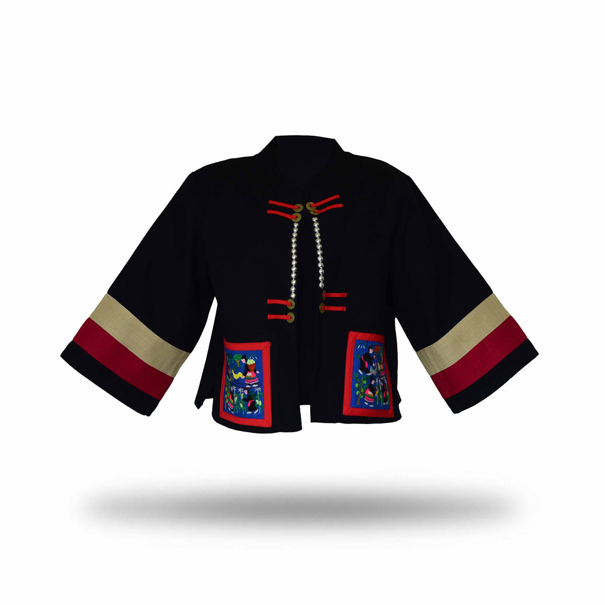 Handcrafted Modern-Style Hmong Hemp Jacket with Embroidery Panels from Chiang Mai Thailand - Lalanna Design