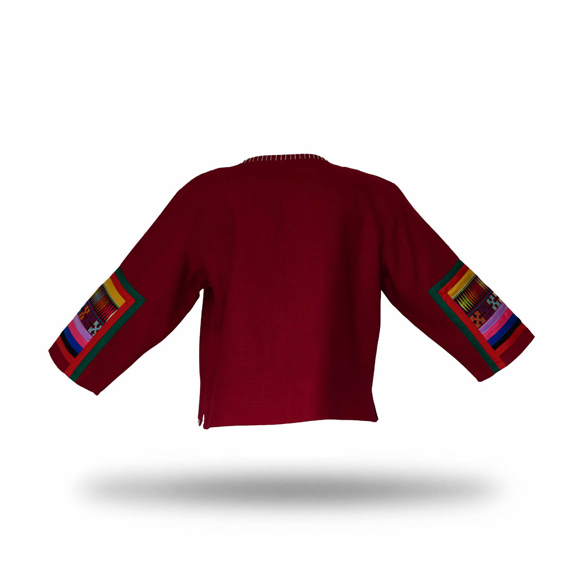 Handcrafted Modern-Style Hmong Hemp Jacket with Large Central Geometric Embroidery Panel from Chiang Mai Thailand - Lalanna Design