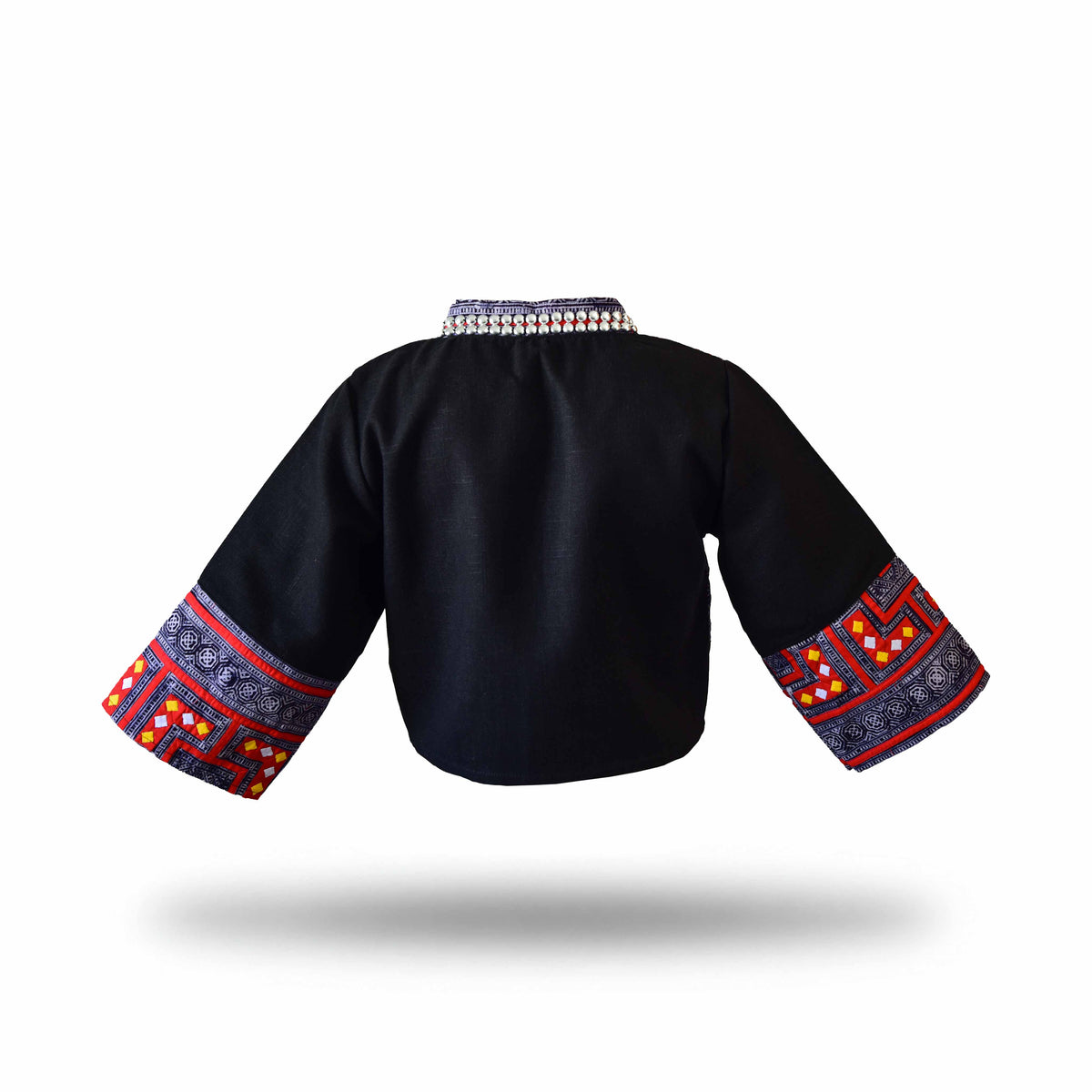 Handcrafted Modern-Style Hmong Hemp Jacket with Zip Black from Chiang Mai Thailand - Lalanna Design