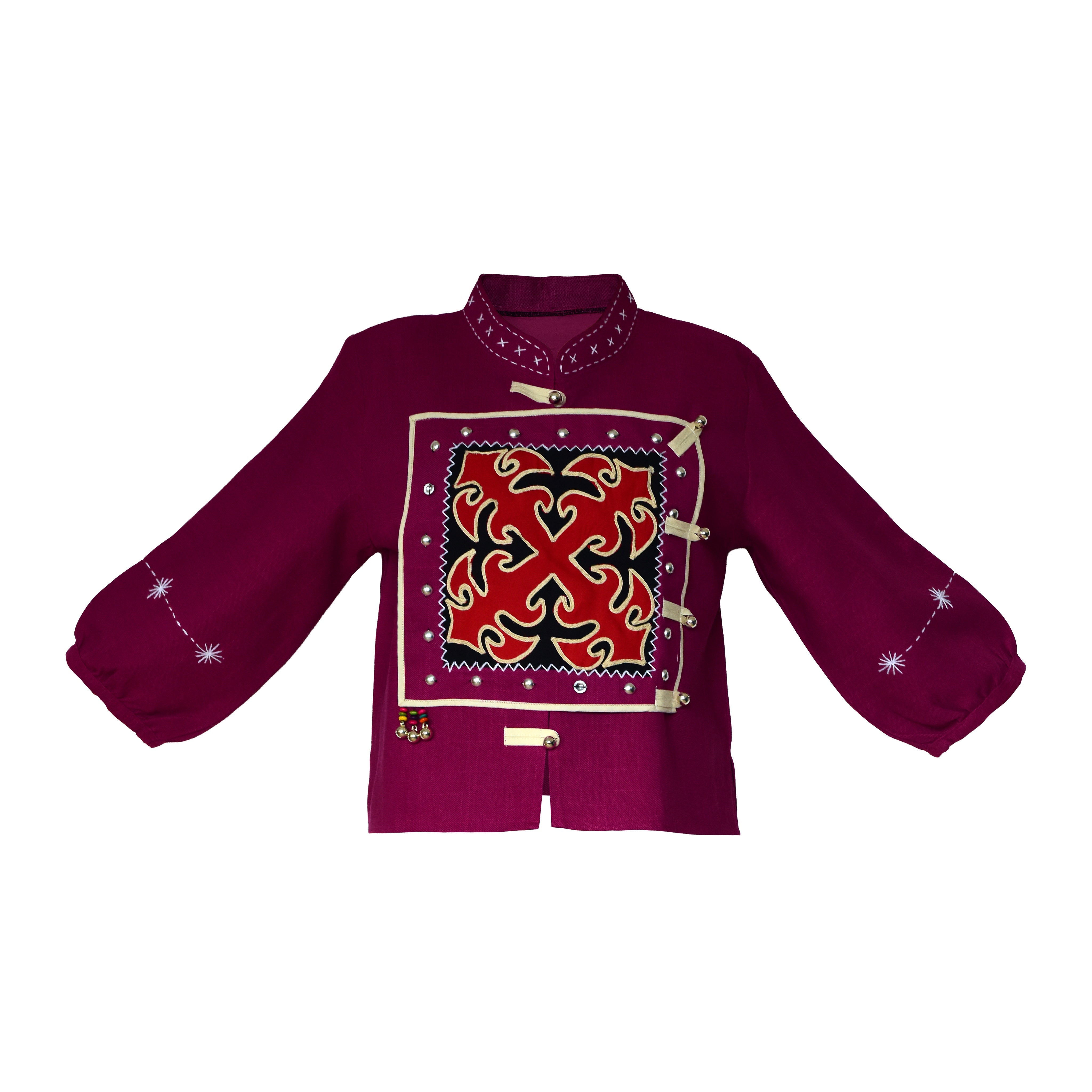 Handcrafted Modern-Style Hmong Hemp Top Purple from Chiang Rai Thailand - Lalanna Design