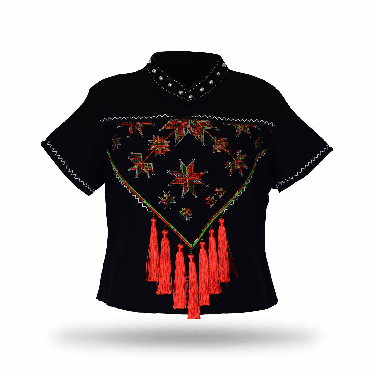 Handcrafted Modern-Style Hmong Hemp Top Short Sleeves Black from Chiang Mai Thailand - Lalanna Design