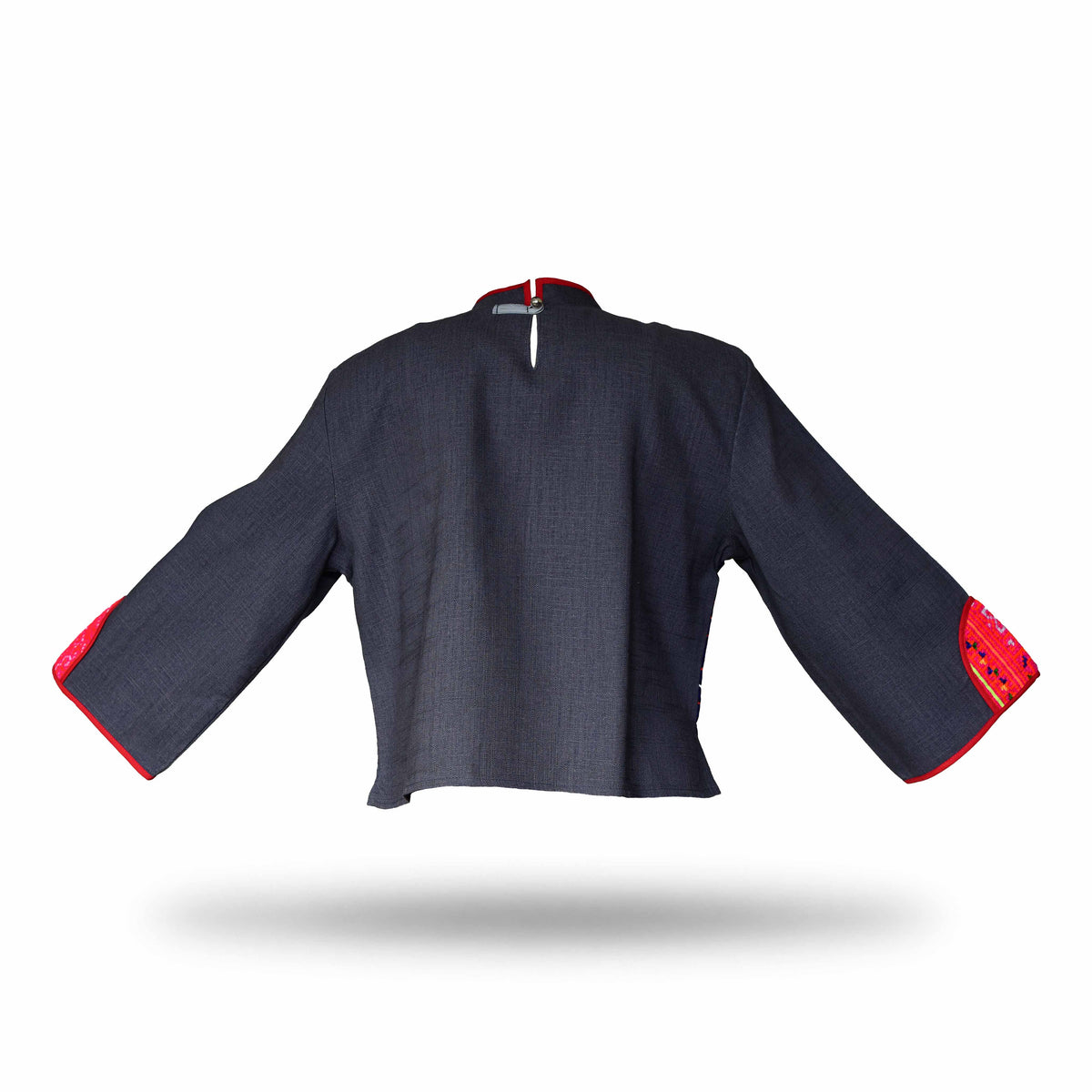 Handcrafted Modern-Style Hmong Hemp Top With Orange Embroidery Panel from Chiang Mai Thailand - Lalanna Design