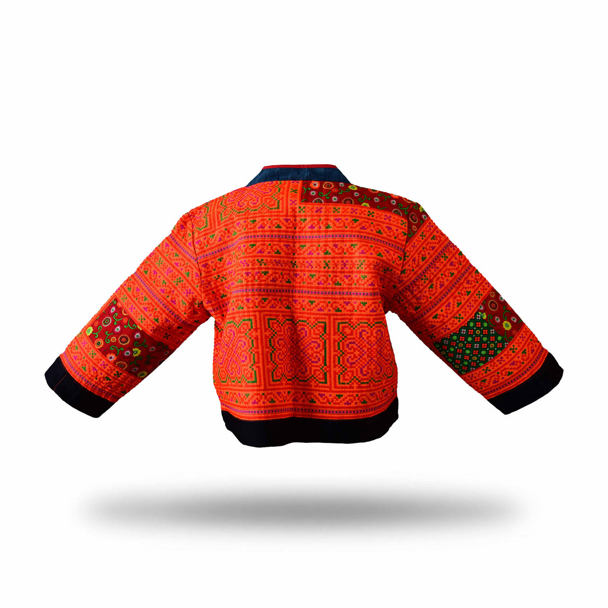 Handcrafted Modern-Style Hmong Jacket Hand-Embroidered Cross Stitch Orange from Chiang Mai Thailand - Lalanna Design