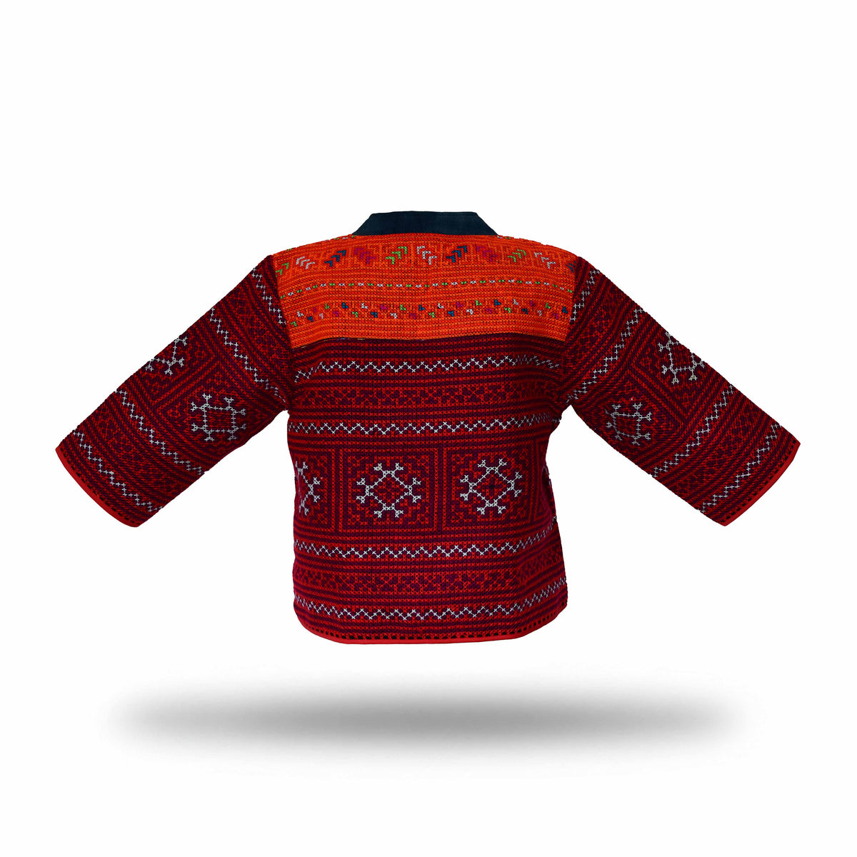 Handcrafted Modern-Style Hmong Jacket Hand Embroidered Cross Stitch Red from Chiang Mai Thailand - Lalanna Design