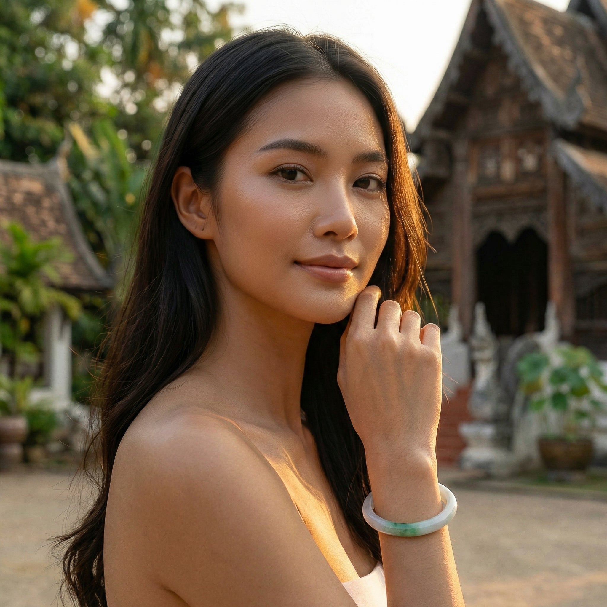 Handcrafted Natural Green Jade Bangle - 55mm Authentic Jadeite Bracelet from Chiang Rai Thailand - Lalanna Design