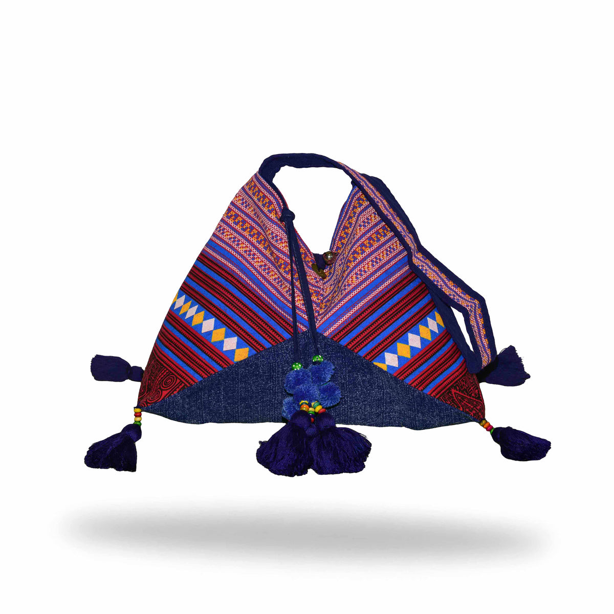 Handcrafted Printed Hill Tribe Pattern Fabric Shoulder Red Bag from Chiang Mai Thailand - Lalanna Design
