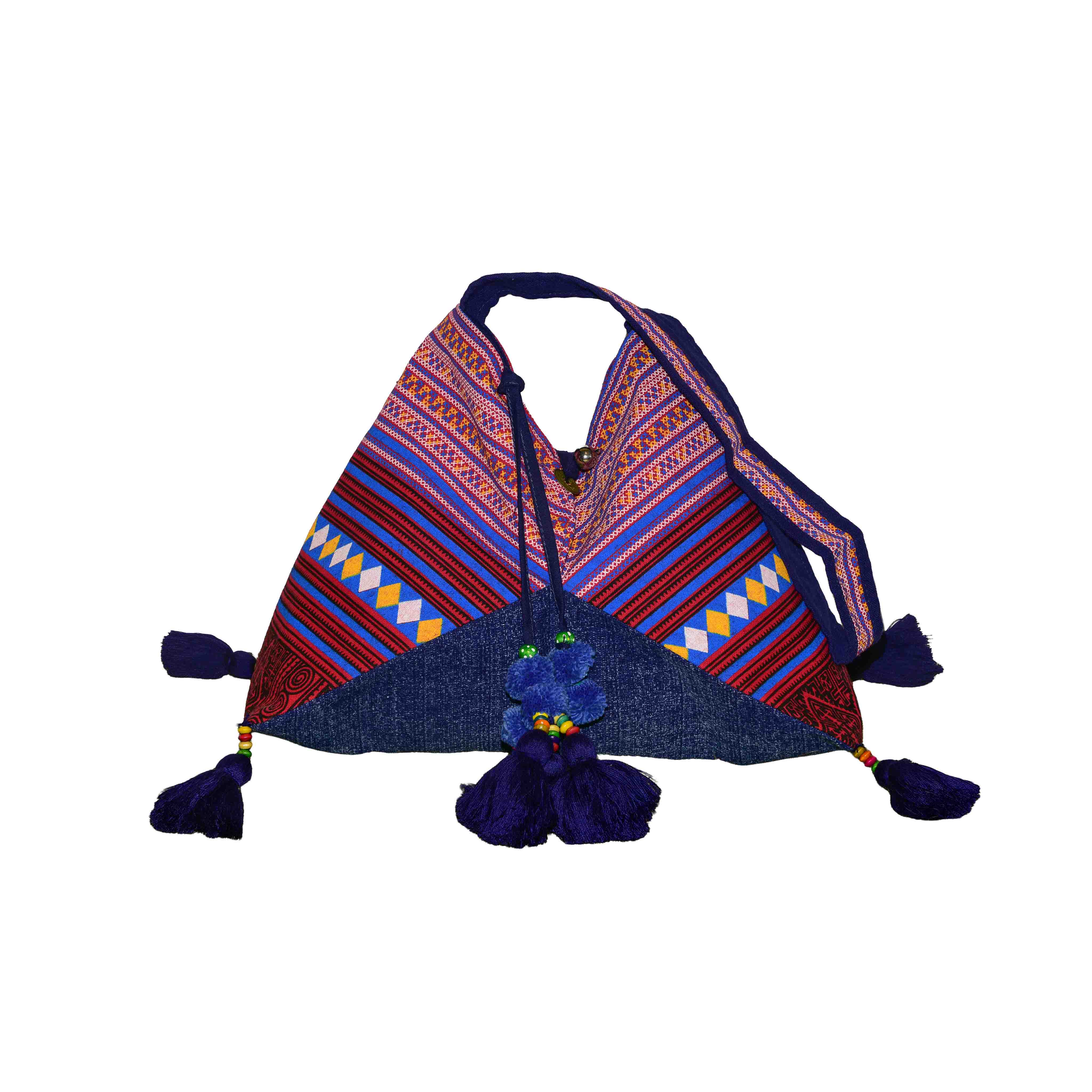 Handcrafted Printed Hill Tribe Pattern Fabric Shoulder Red Bag from Chiang Rai Thailand - Lalanna Design