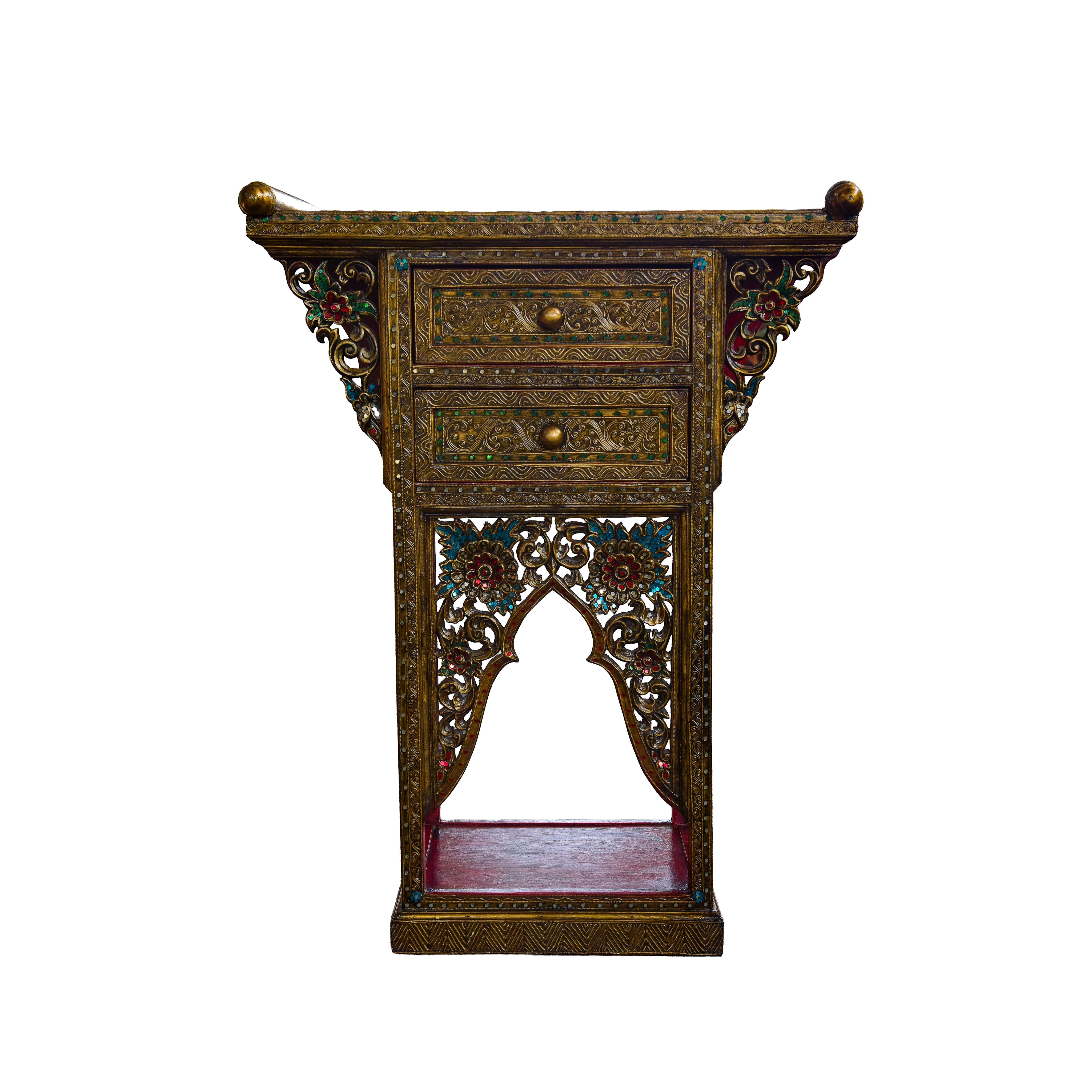 Handcrafted Royal Lanna Altar Table with 2 Drawers from Chiang Rai Thailand - Lalanna Design