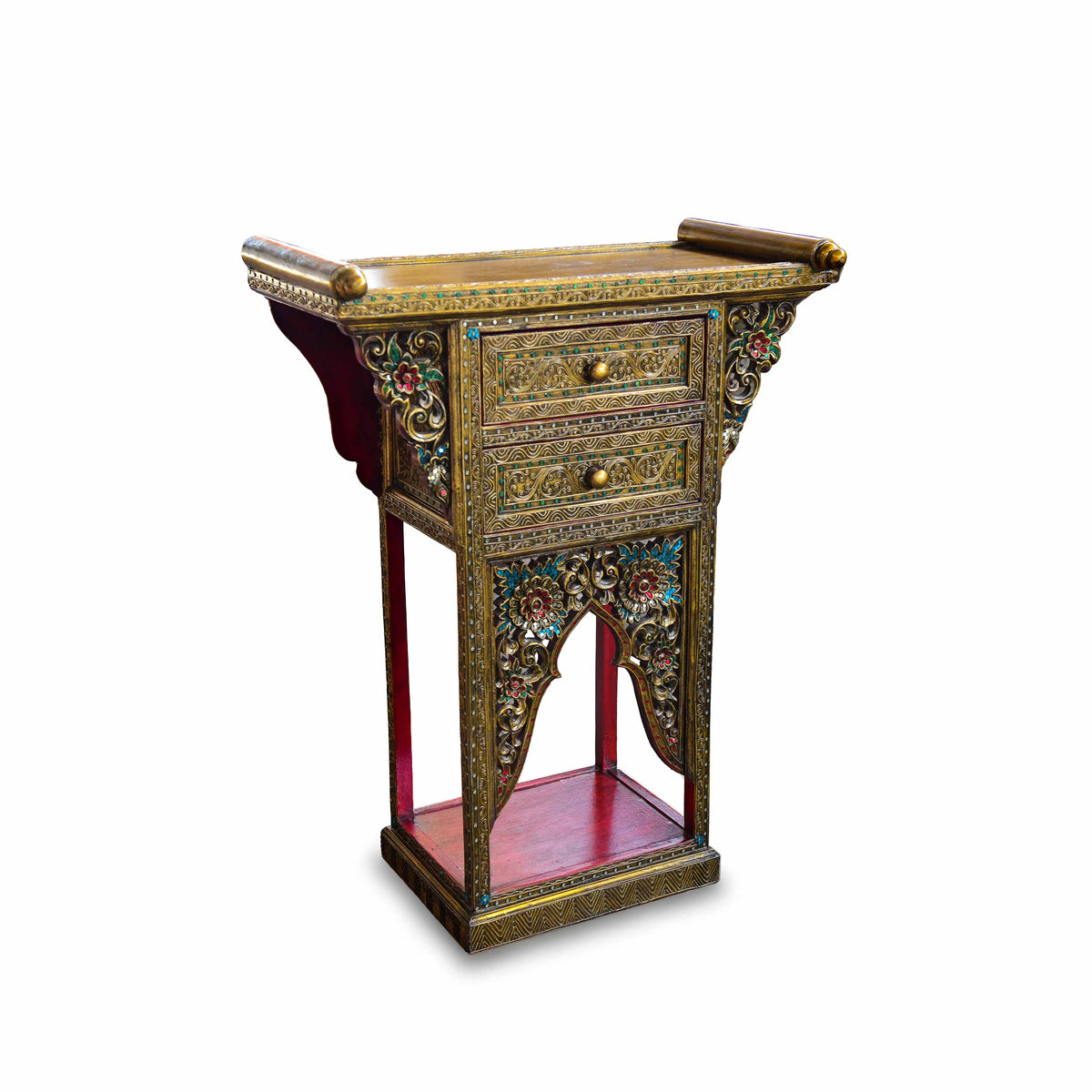 Handcrafted Royal Lanna Altar Table with 2 Drawers from Chiang Mai Thailand - Lalanna Design