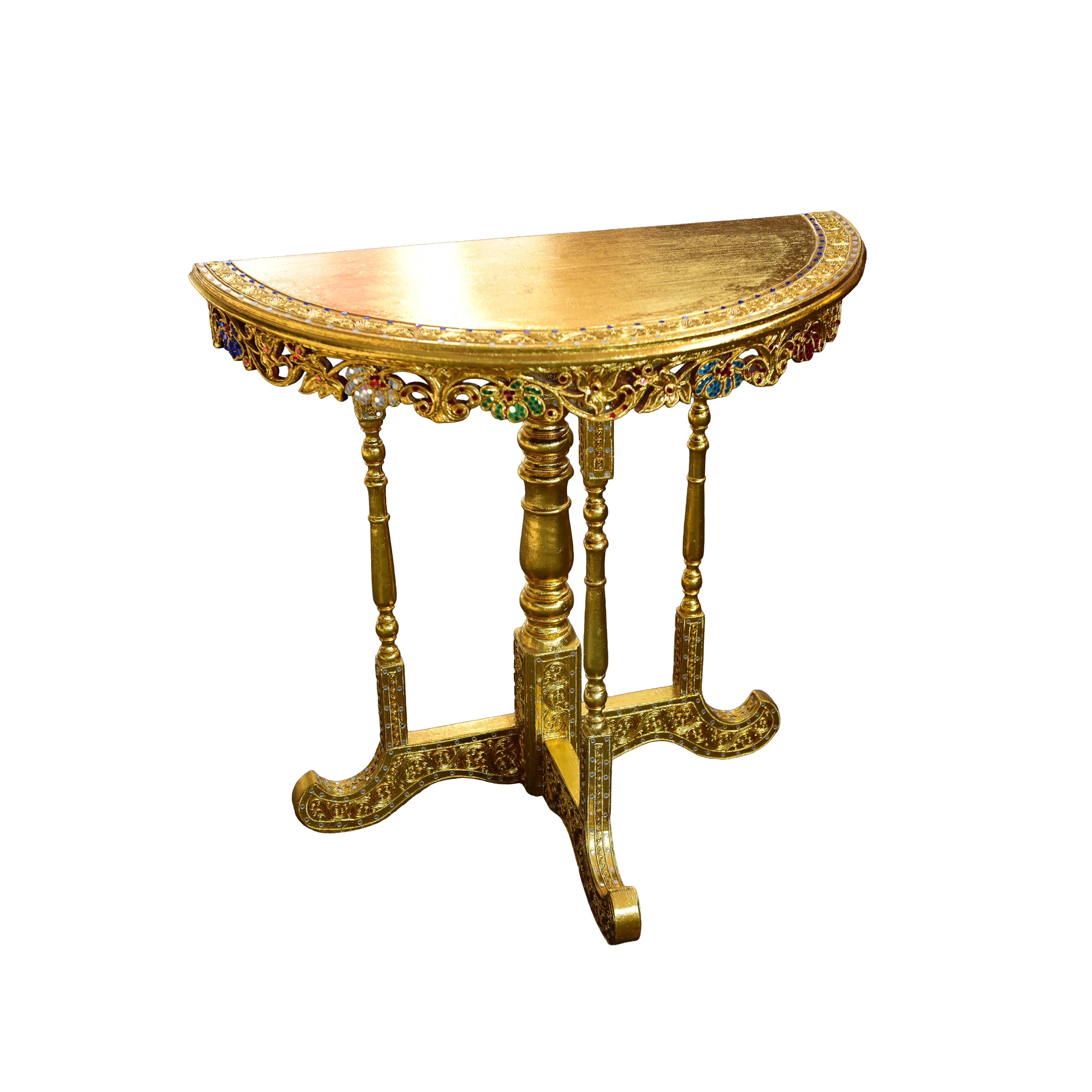 Handcrafted Royal Lanna Half-Moon Accent Table - Gold Edition from Chiang Mai Thailand - Lalanna Design