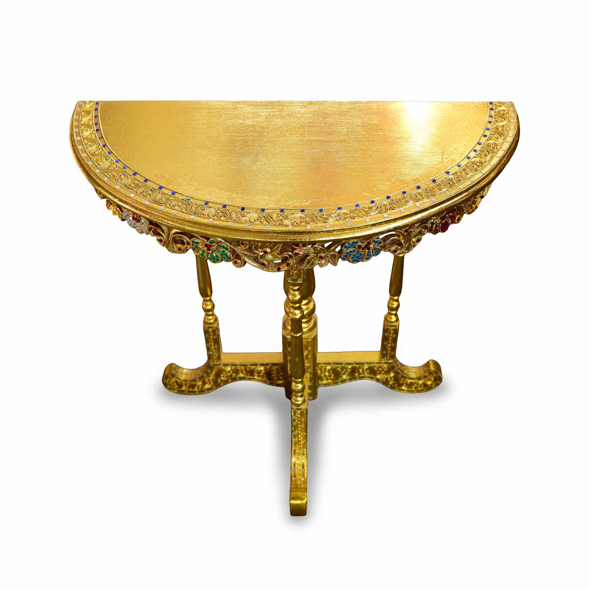 Handcrafted Royal Lanna Half-Moon Accent Table - Gold Edition from Chiang Mai Thailand - Lalanna Design