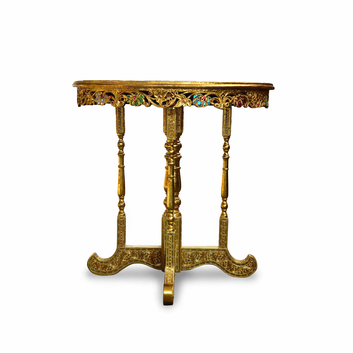 Handcrafted Royal Lanna Half-Moon Accent Table - Gold Edition from Chiang Mai Thailand - Lalanna Design