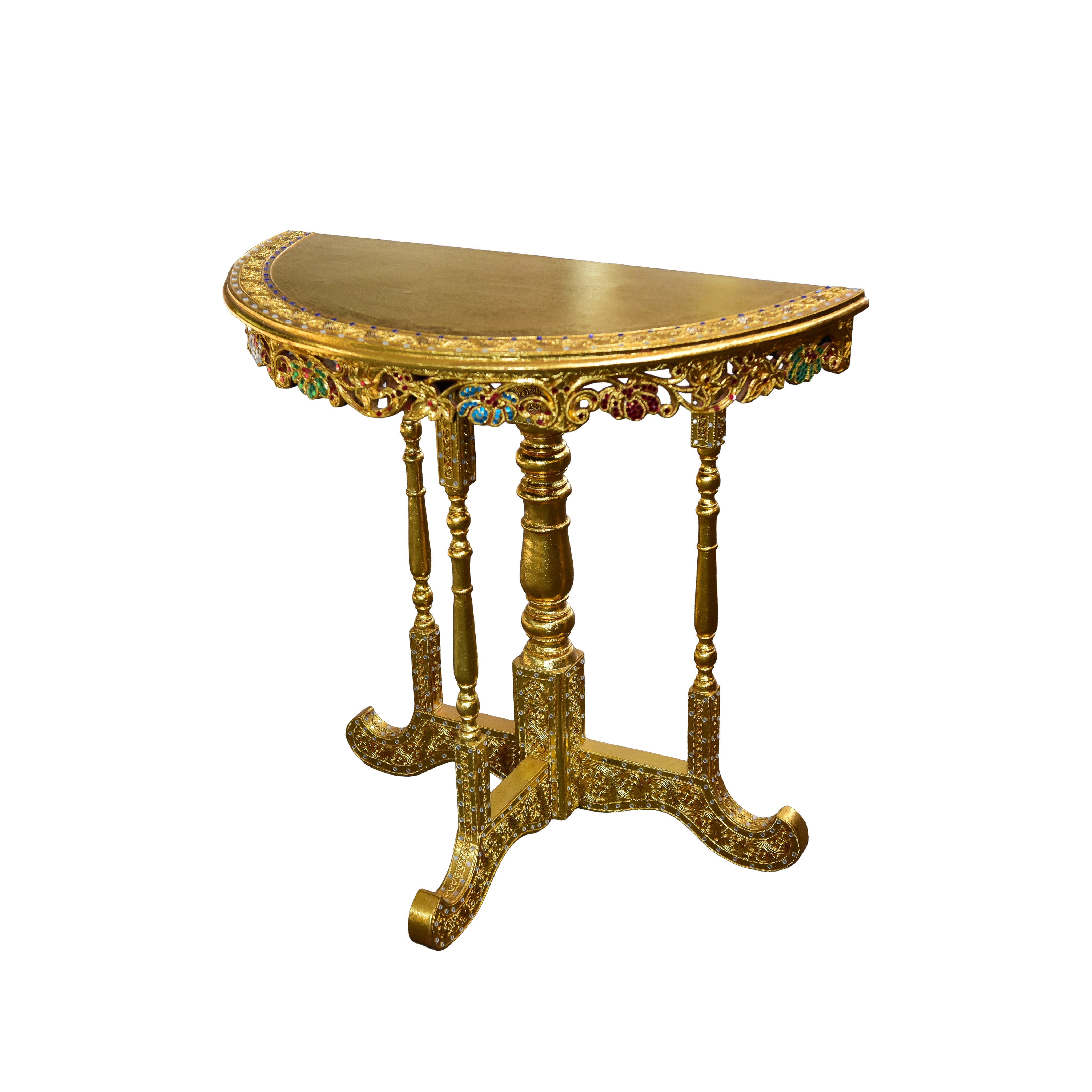 Handcrafted Royal Lanna Half-Moon Accent Table - Gold Edition from Chiang Mai Thailand - Lalanna Design