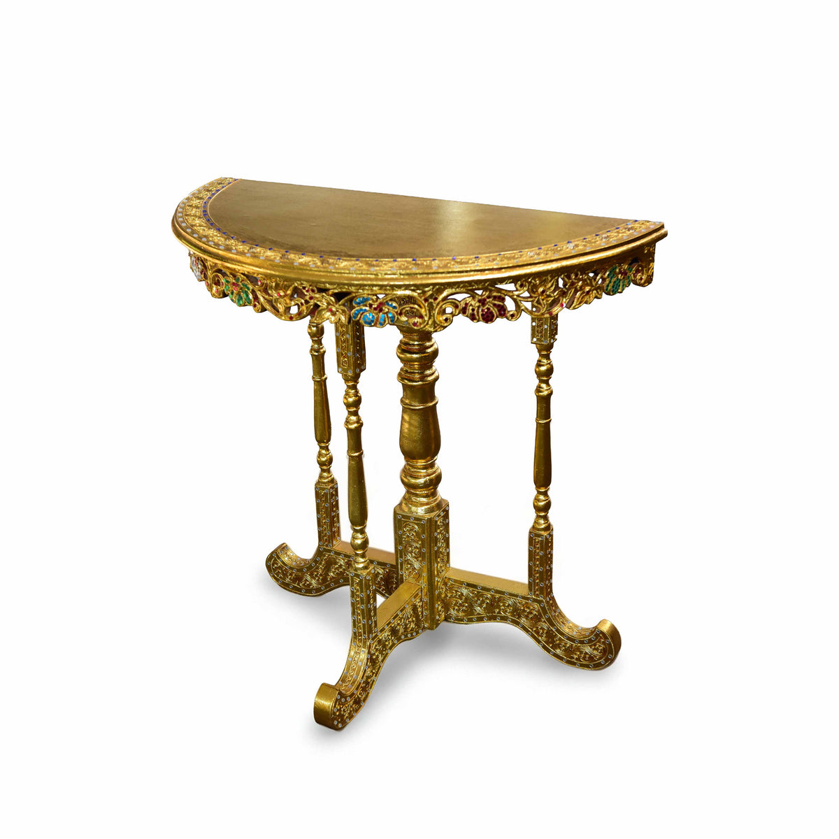 Handcrafted Royal Lanna Half-Moon Accent Table - Gold Edition from Chiang Mai Thailand - Lalanna Design