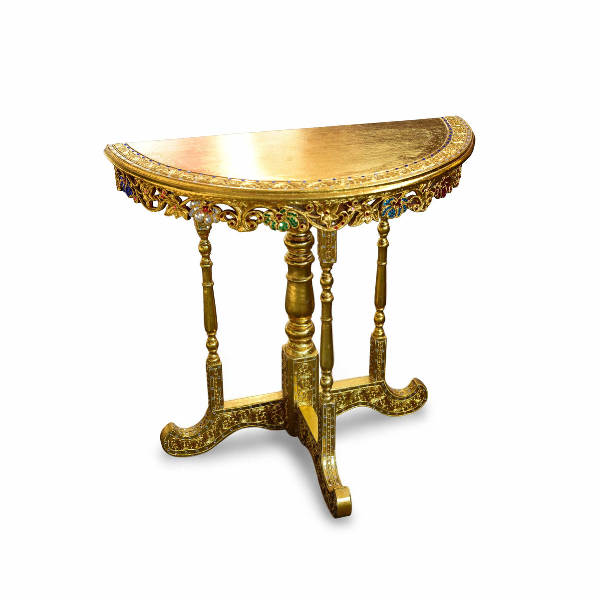 Handcrafted Royal Lanna Half-Moon Accent Table - Gold Edition from Chiang Mai Thailand - Lalanna Design