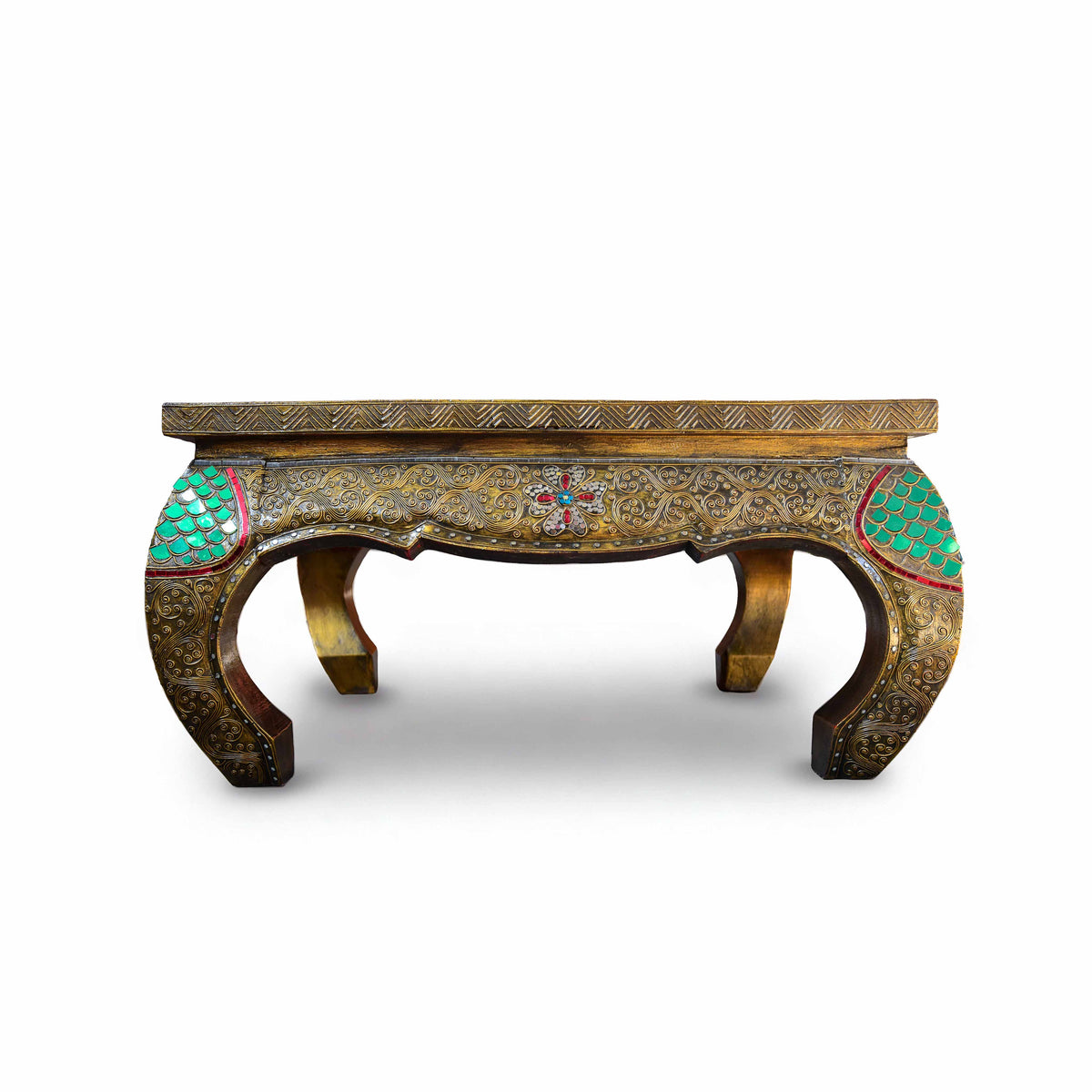 Handcrafted Royal Lanna Large Ornate Opium Table from Chiang Mai Thailand - Lalanna Design