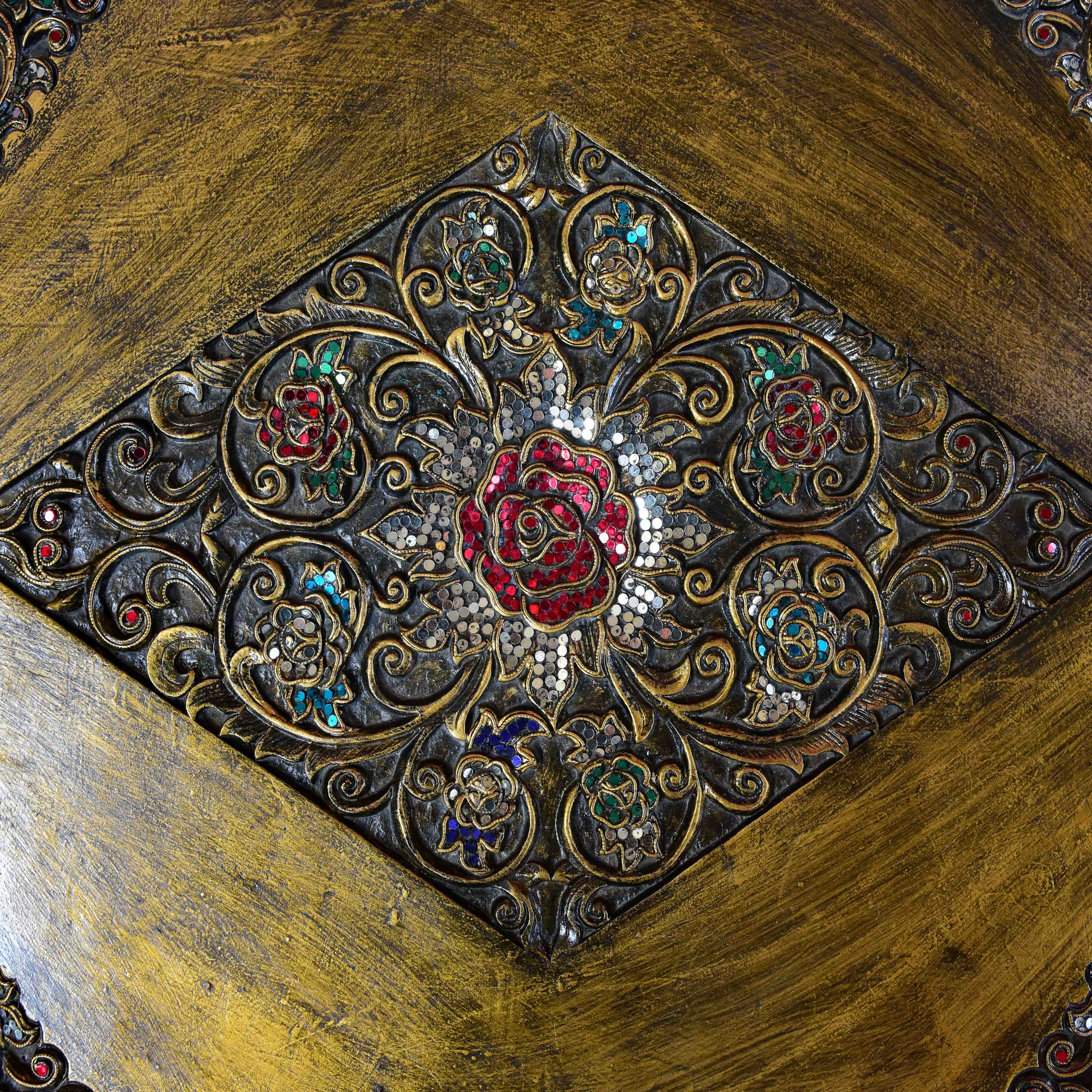 Handcrafted Royal Lanna Large Ornate Opium Table from Chiang Mai Thailand - Lalanna Design