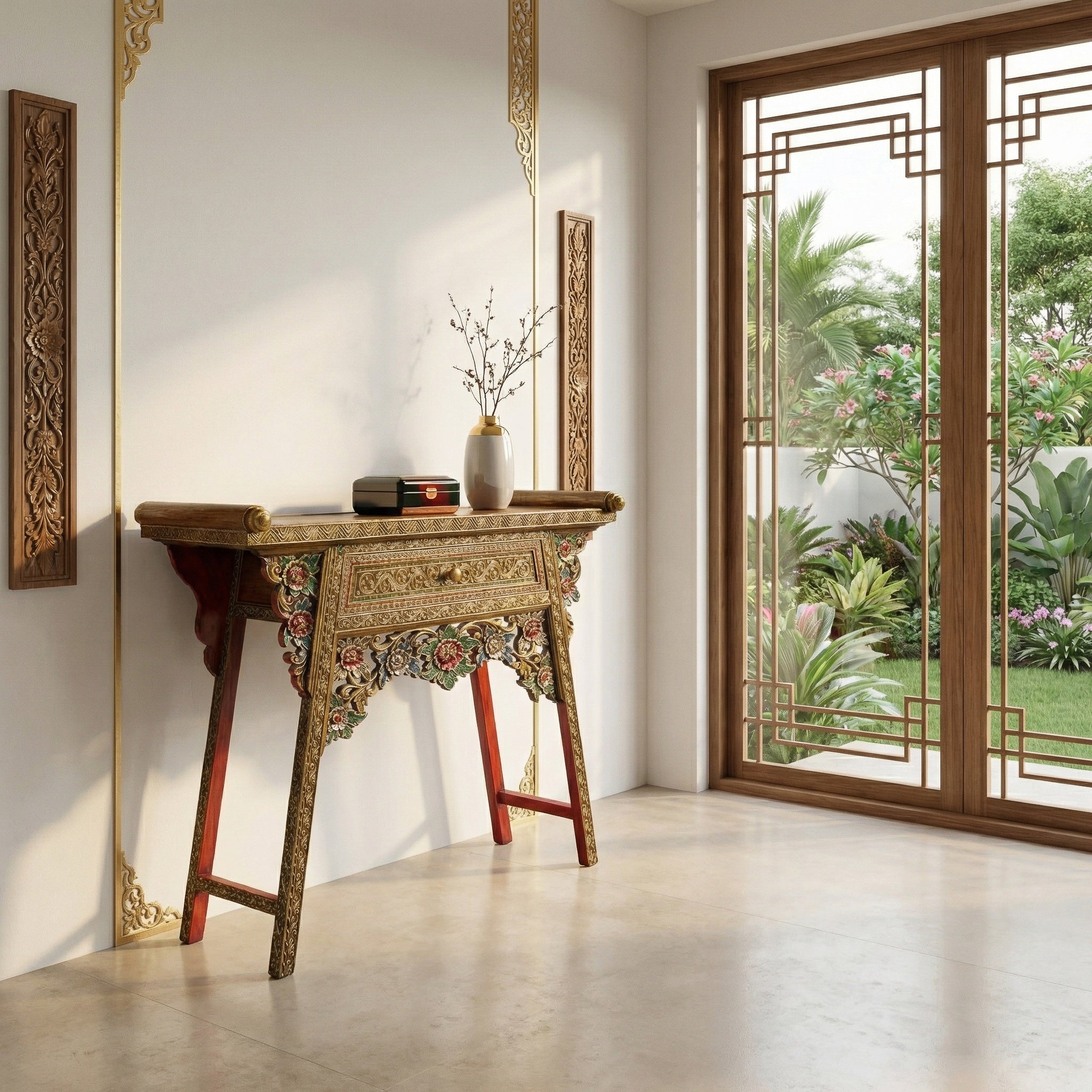 Handcrafted Royal Lanna Offering Table with 1 Drawer from Chiang Rai Thailand - Lalanna Design