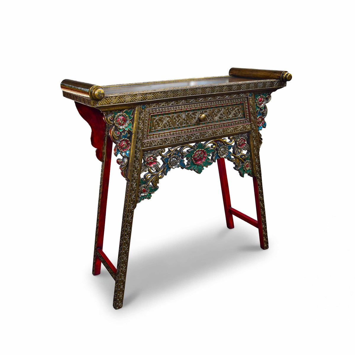 Handcrafted Royal Lanna Offering Table with 1 Drawer from Chiang Mai Thailand - Lalanna Design