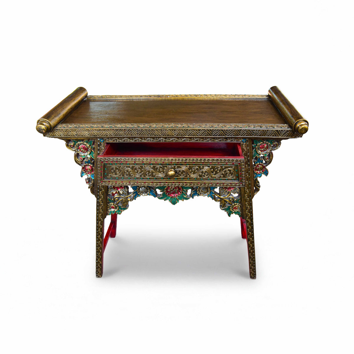 Handcrafted Royal Lanna Offering Table with 1 Drawer from Chiang Mai Thailand - Lalanna Design