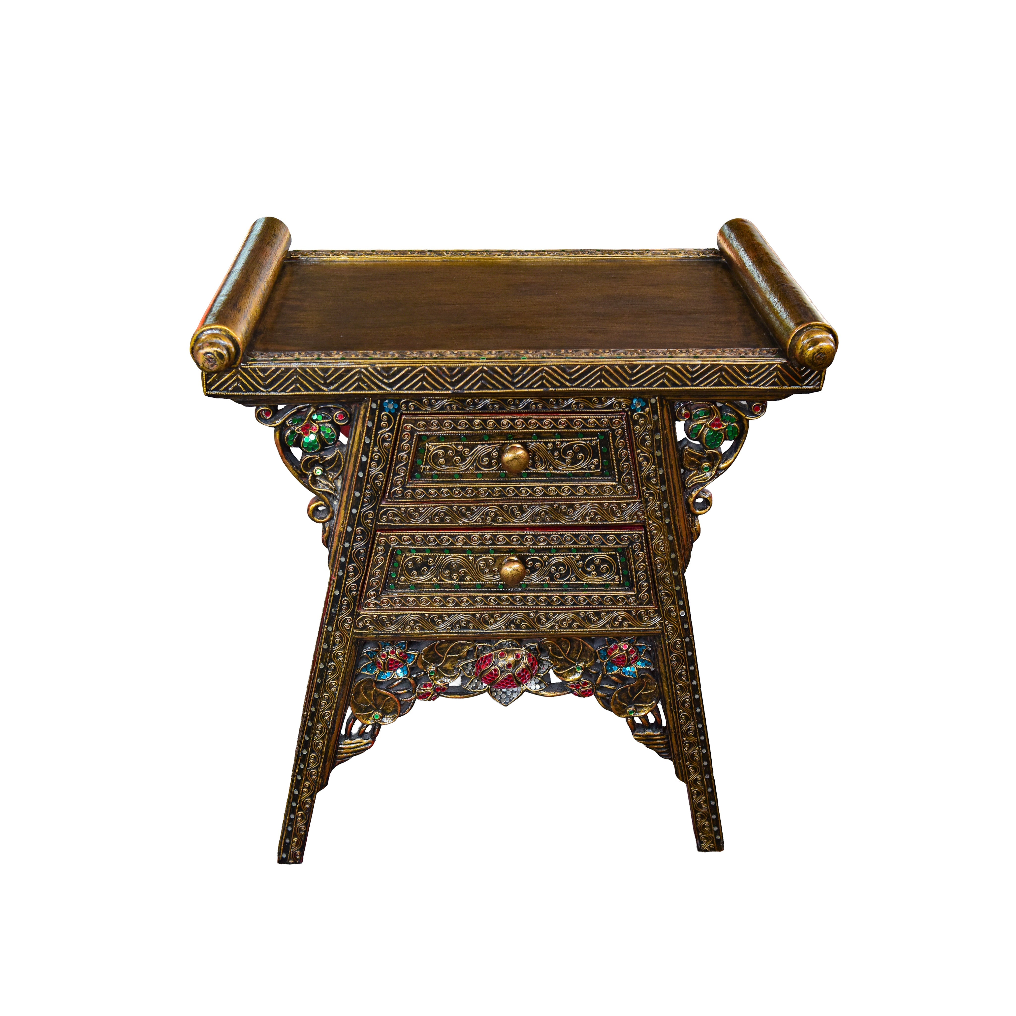 Handcrafted Royal Lanna Offering Table with 2 Drawers from Chiang Mai Thailand - Lalanna Design