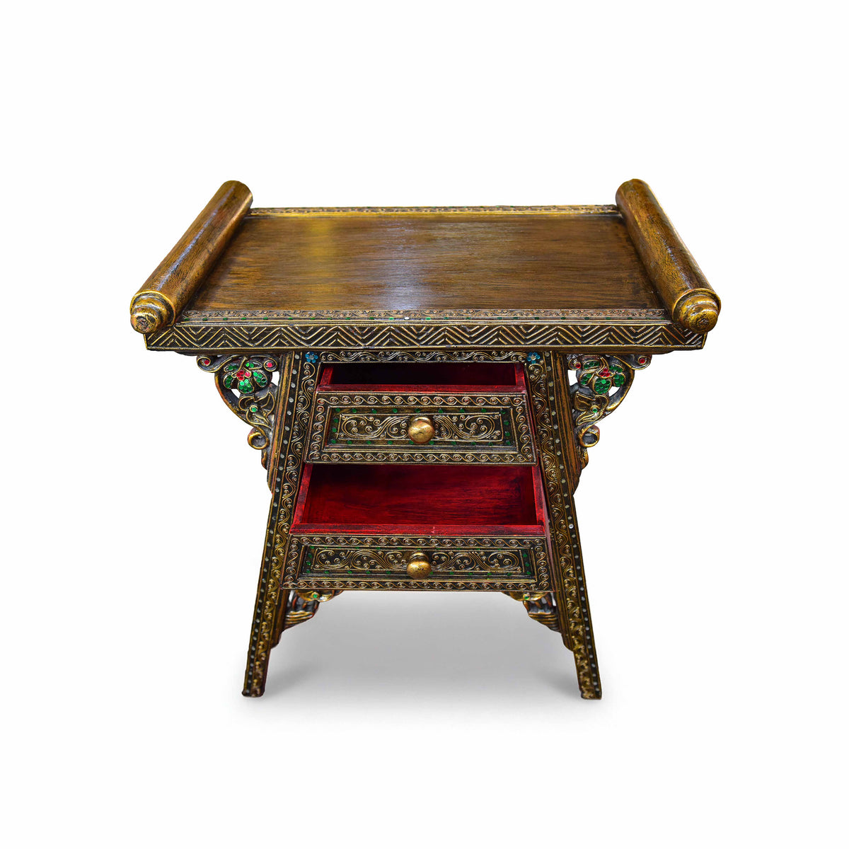 Handcrafted Royal Lanna Offering Table with 2 Drawers from Chiang Mai Thailand - Lalanna Design