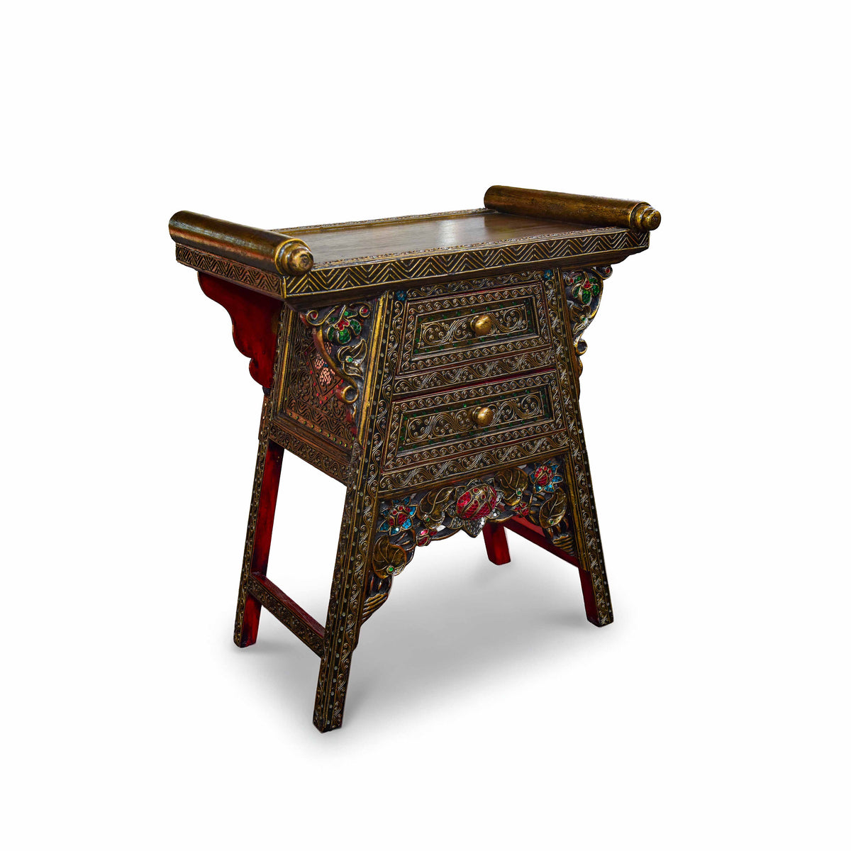 Handcrafted Royal Lanna Offering Table with 2 Drawers from Chiang Mai Thailand - Lalanna Design