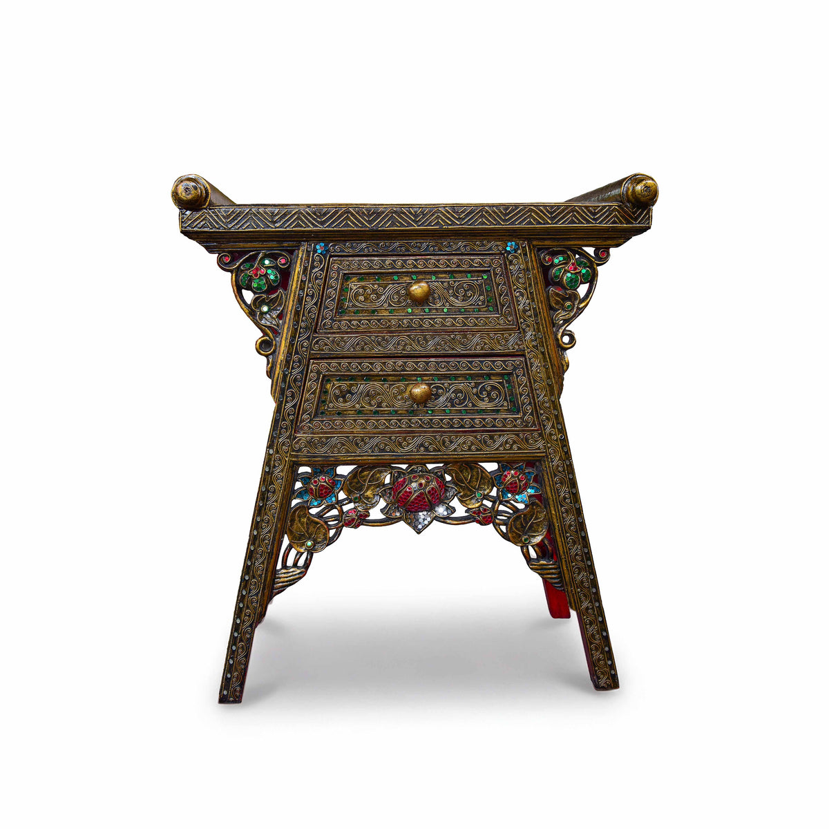 Handcrafted Royal Lanna Offering Table with 2 Drawers from Chiang Mai Thailand - Lalanna Design