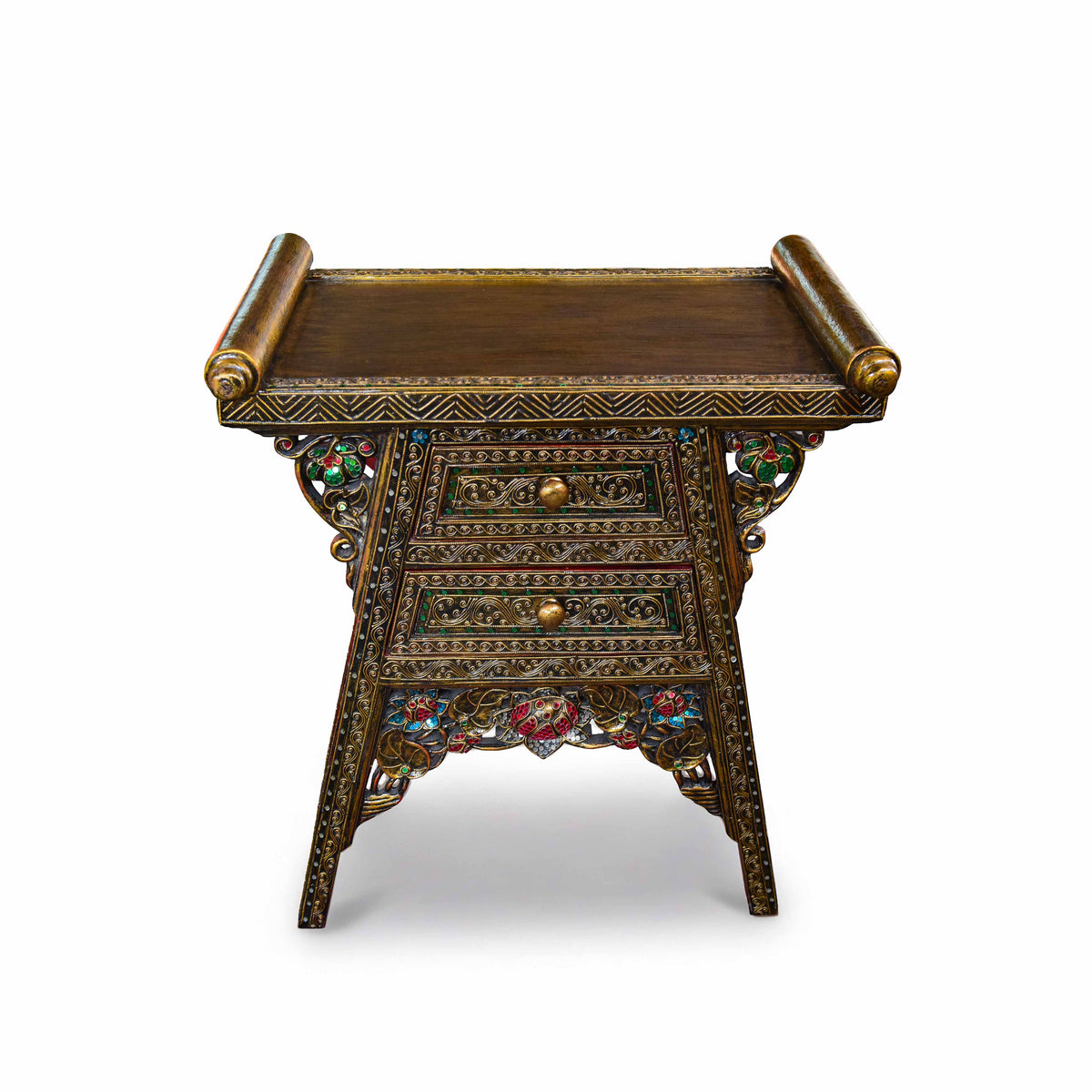 Handcrafted Royal Lanna Offering Table with 2 Drawers from Chiang Mai Thailand - Lalanna Design