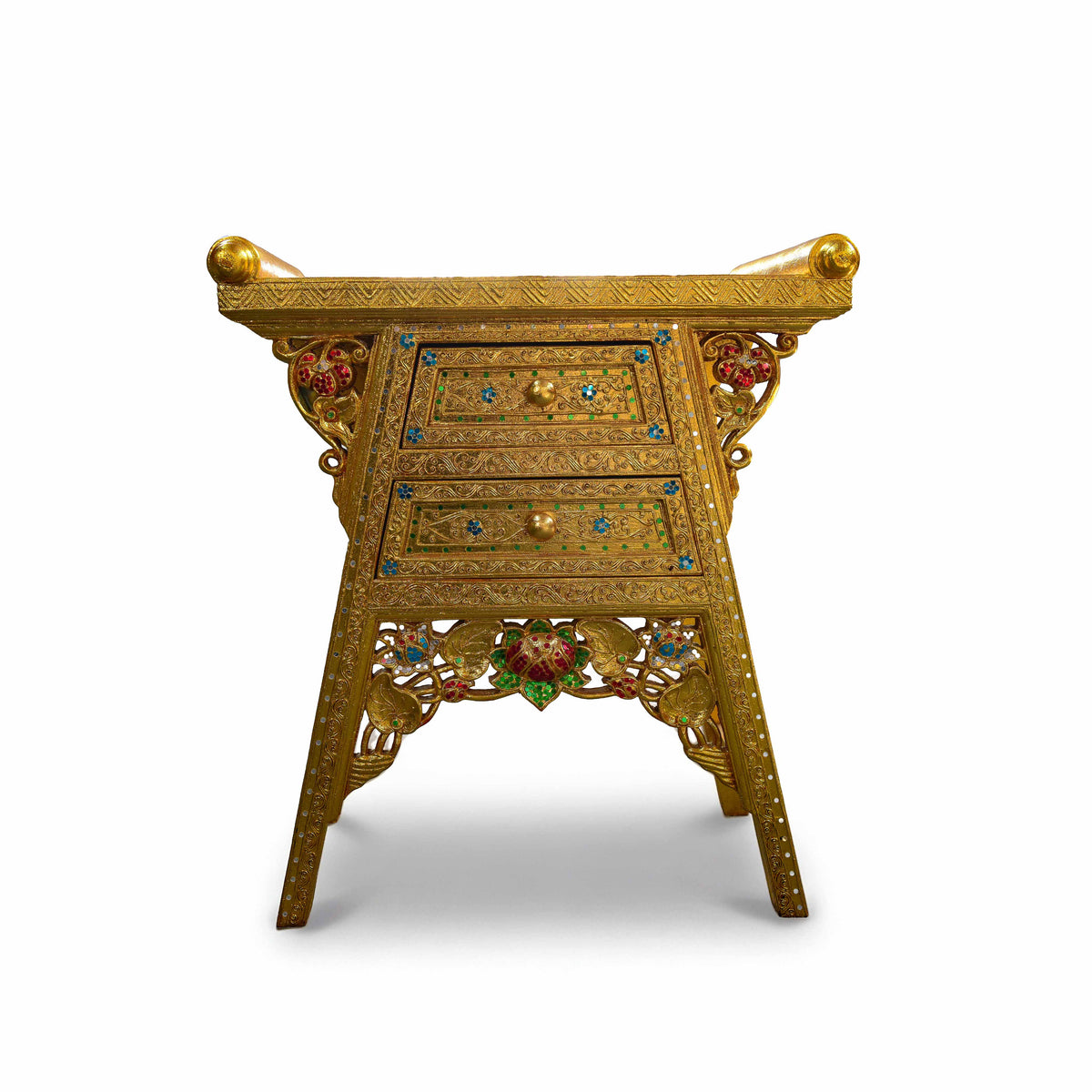 Handcrafted Royal Lanna Offering Table with 2 Drawers - Gold Edition from Chiang Mai Thailand - Lalanna Design