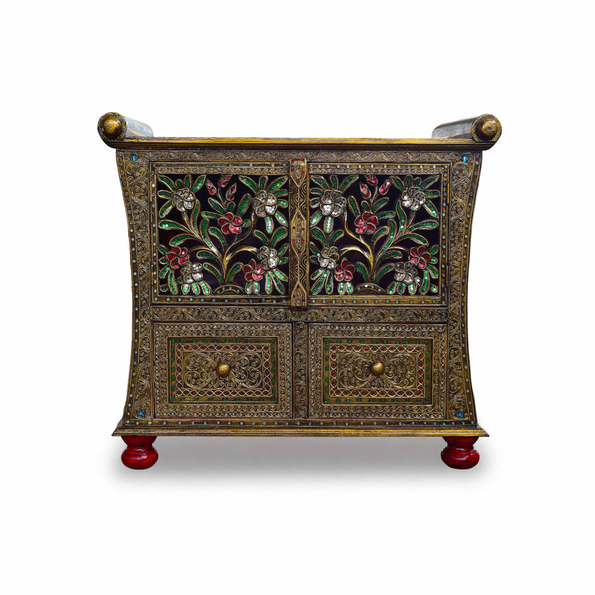 Handcrafted Royal Lanna Ornate Cabinet with 2 Drawers from Chiang Mai Thailand - Lalanna Design