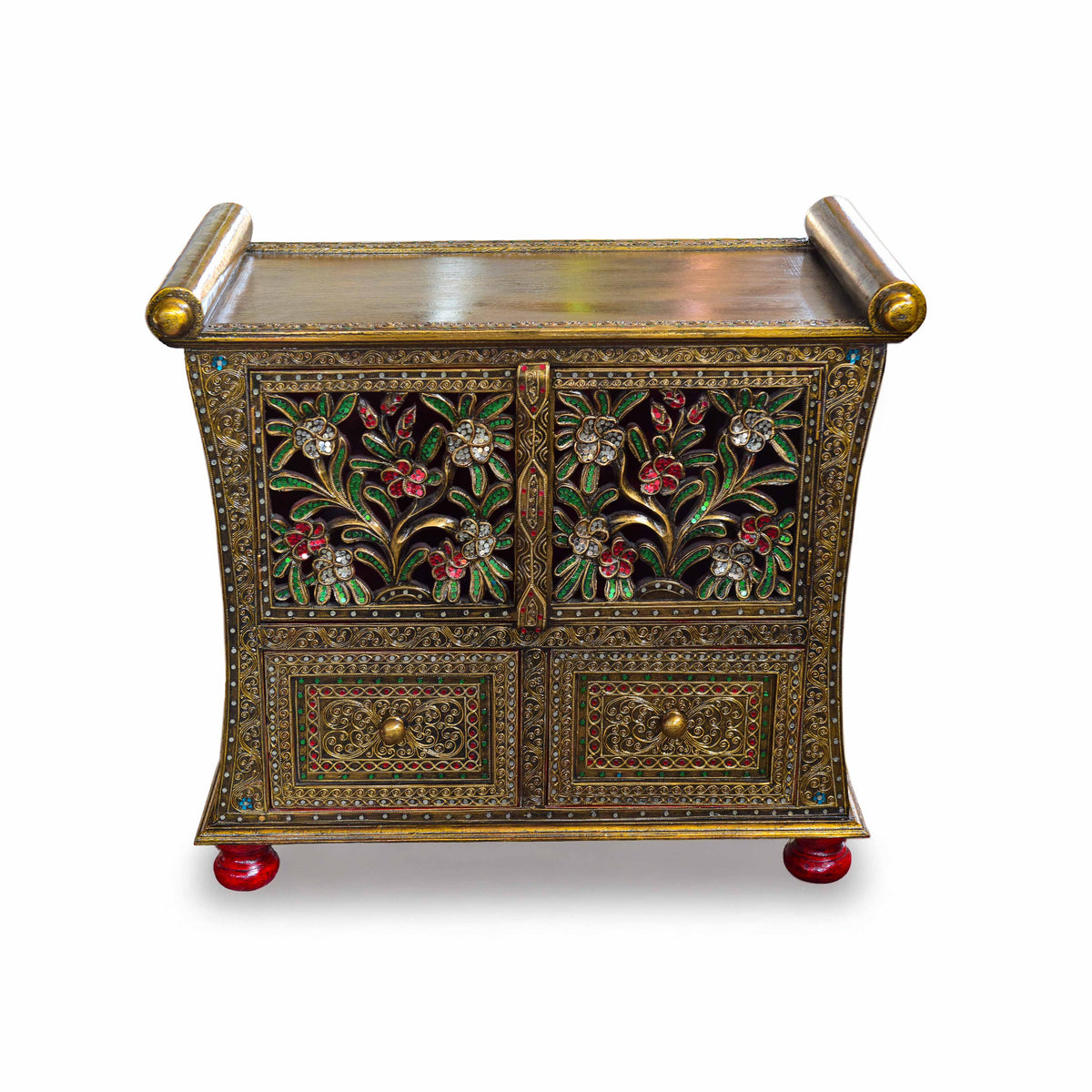 Handcrafted Royal Lanna Ornate Cabinet with 2 Drawers from Chiang Mai Thailand - Lalanna Design