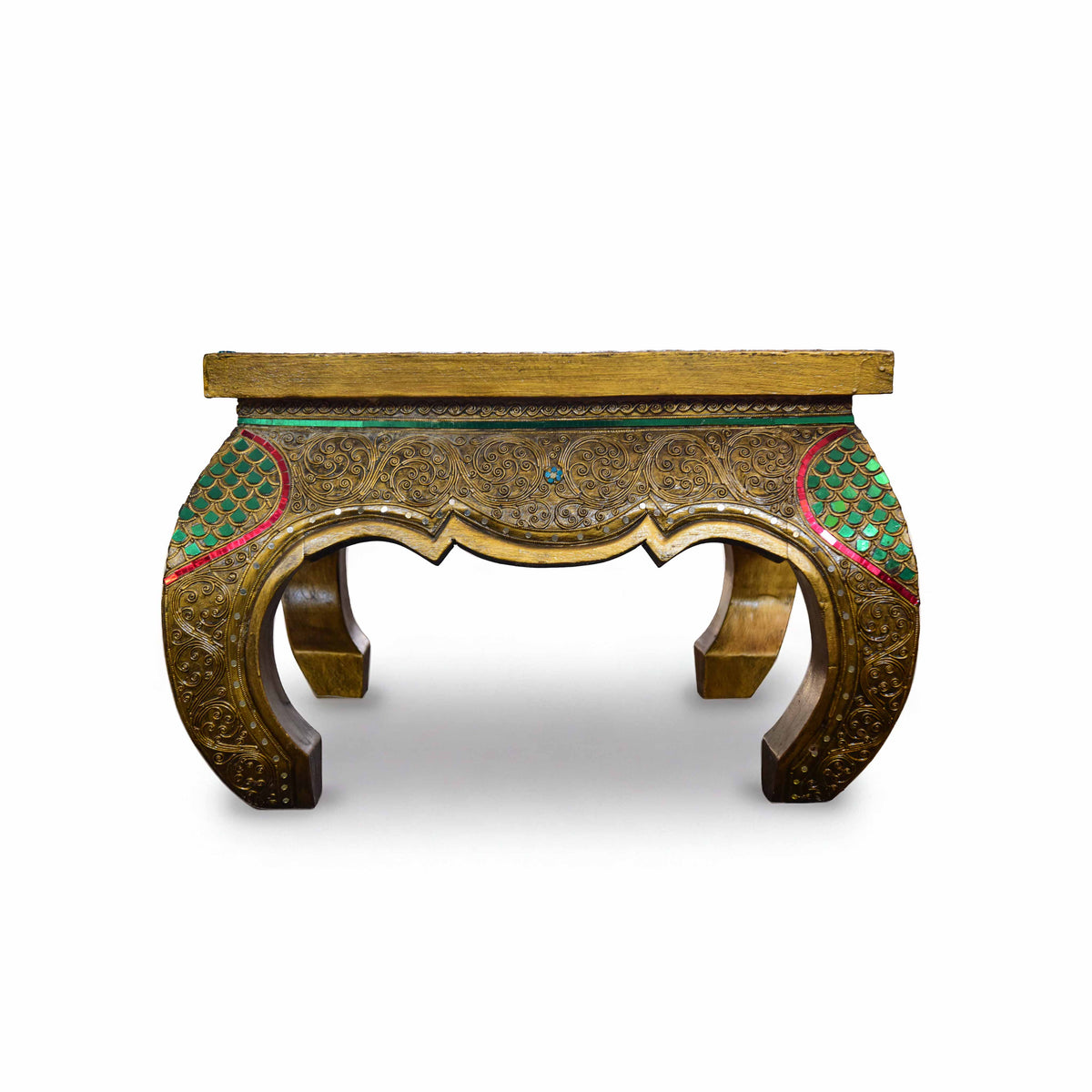 Handcrafted Royal Lanna Small Ornate Opium Table from Chiang Mai Thailand - Lalanna Design