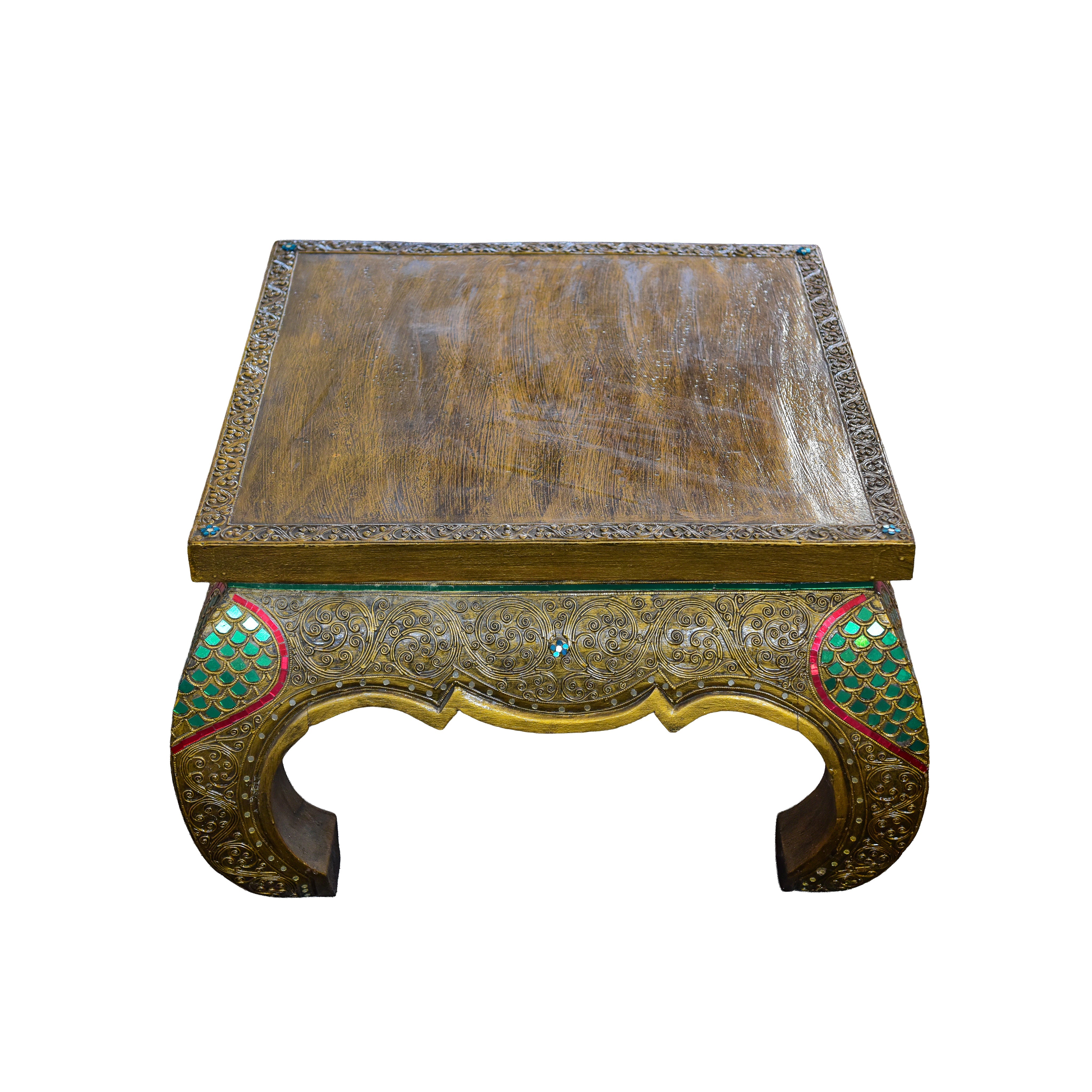 Handcrafted Royal Lanna Small Ornate Opium Table from Chiang Mai Thailand - Lalanna Design
