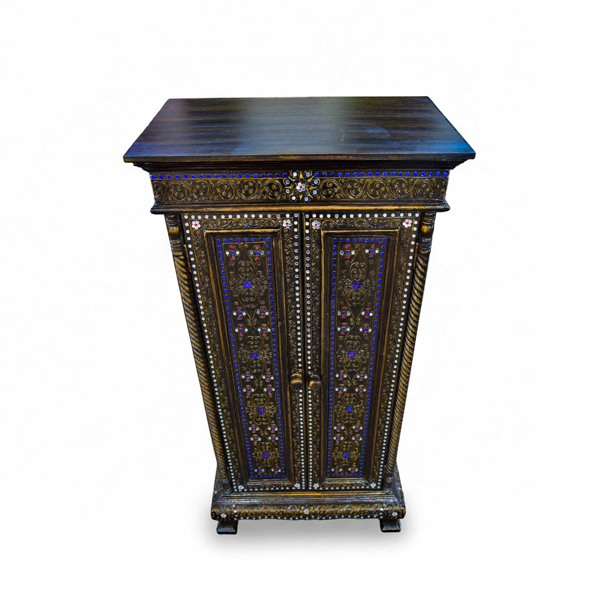 Handcrafted Royal Lanna Tall 2 Door Ornate Cabinet from Chiang Mai Thailand - Lalanna Design