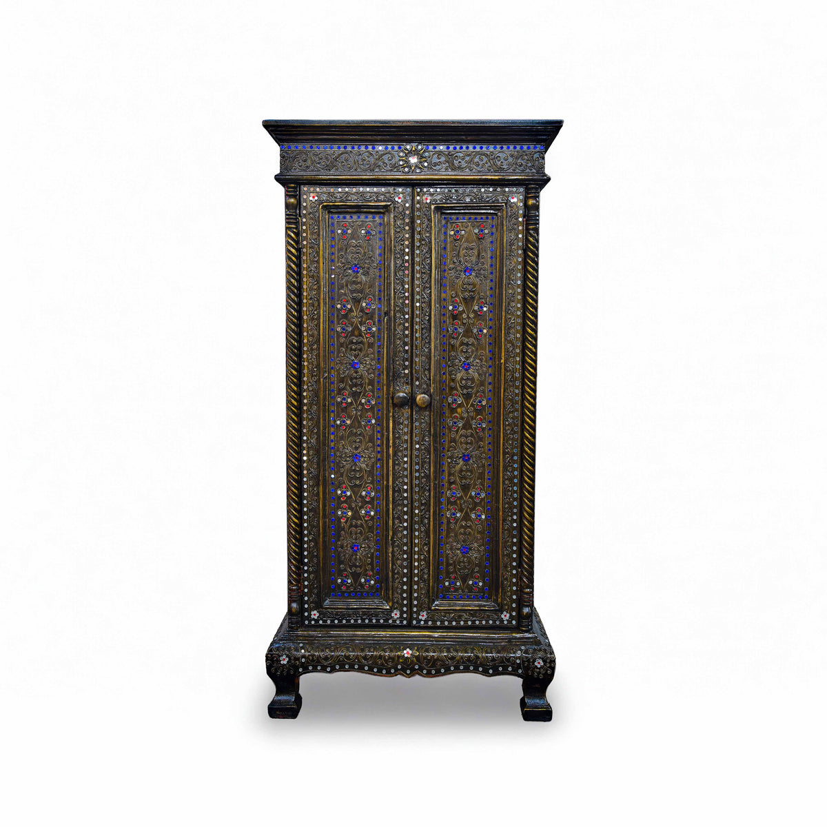 Handcrafted Royal Lanna Tall 2 Door Ornate Cabinet from Chiang Mai Thailand - Lalanna Design