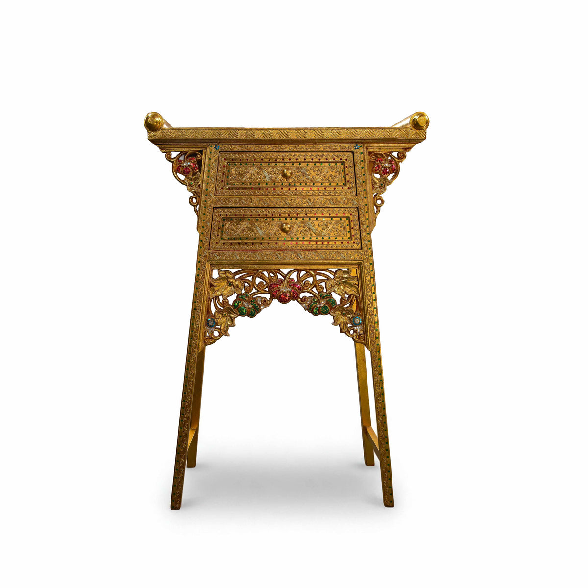 Handcrafted Royal Lanna Tall Altar Table with 2 Drawers - Gold Edition from Chiang Mai Thailand - Lalanna Design