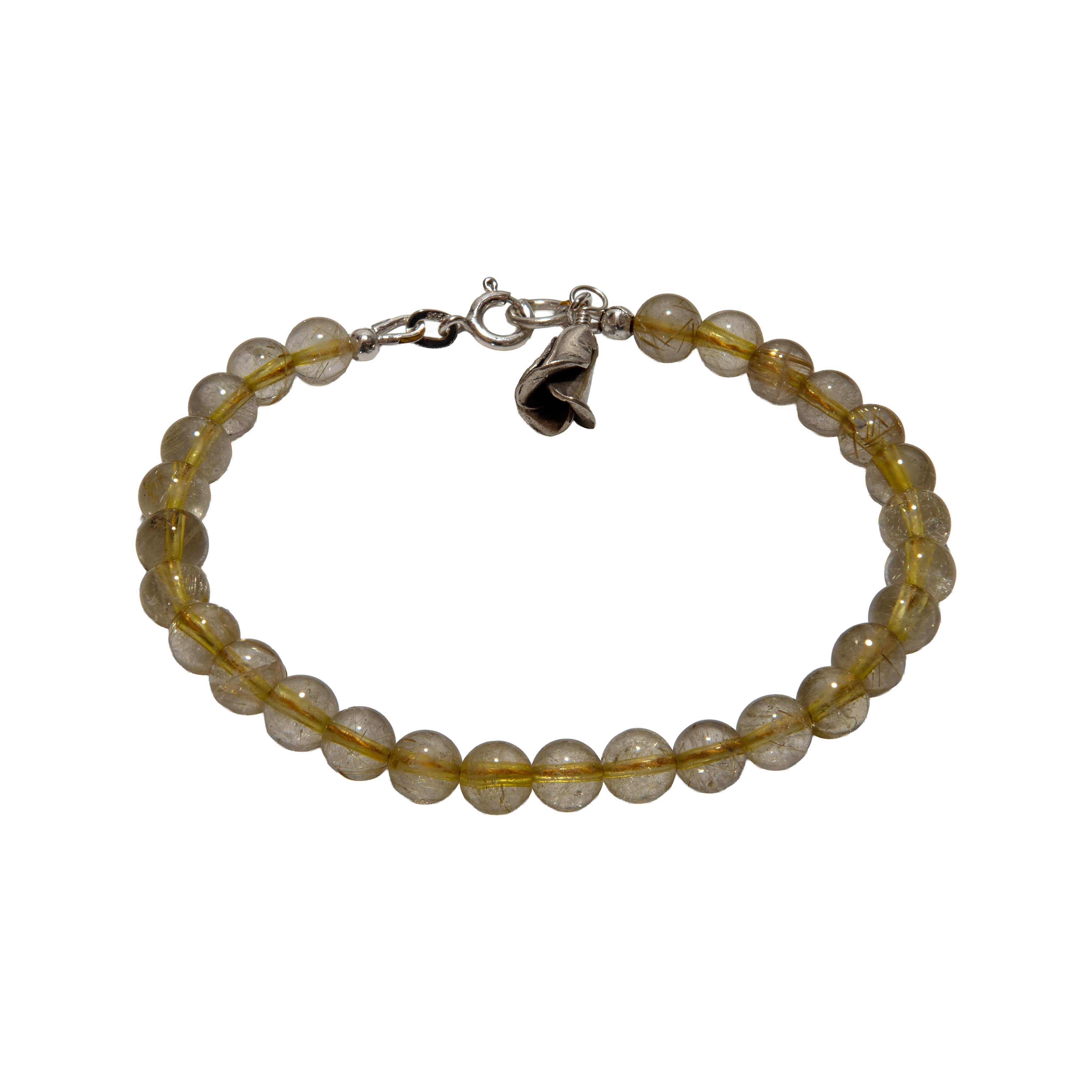 Handcrafted Rutile Quarz Bracelet with Silver Rose from Chiang Mai Thailand - Lalanna Design