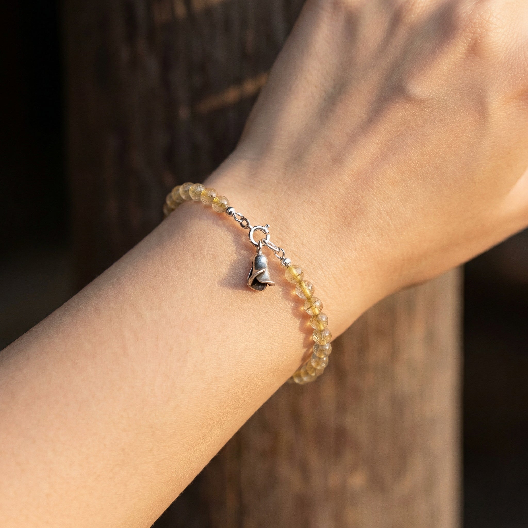 Handcrafted Rutile Quarz Bracelet with Silver Rose from Chiang Mai Thailand - Lalanna Design